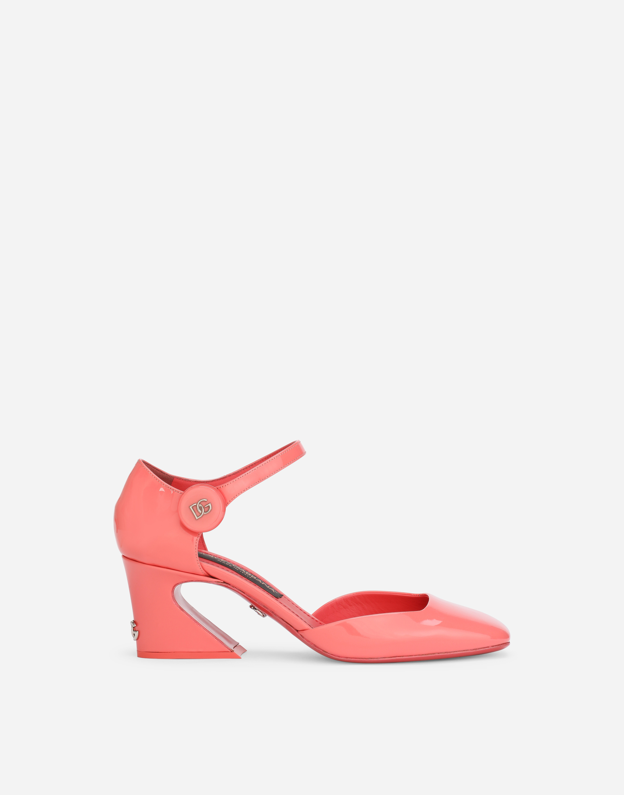 Patent leather Mary Janes with geometric heel in Pink