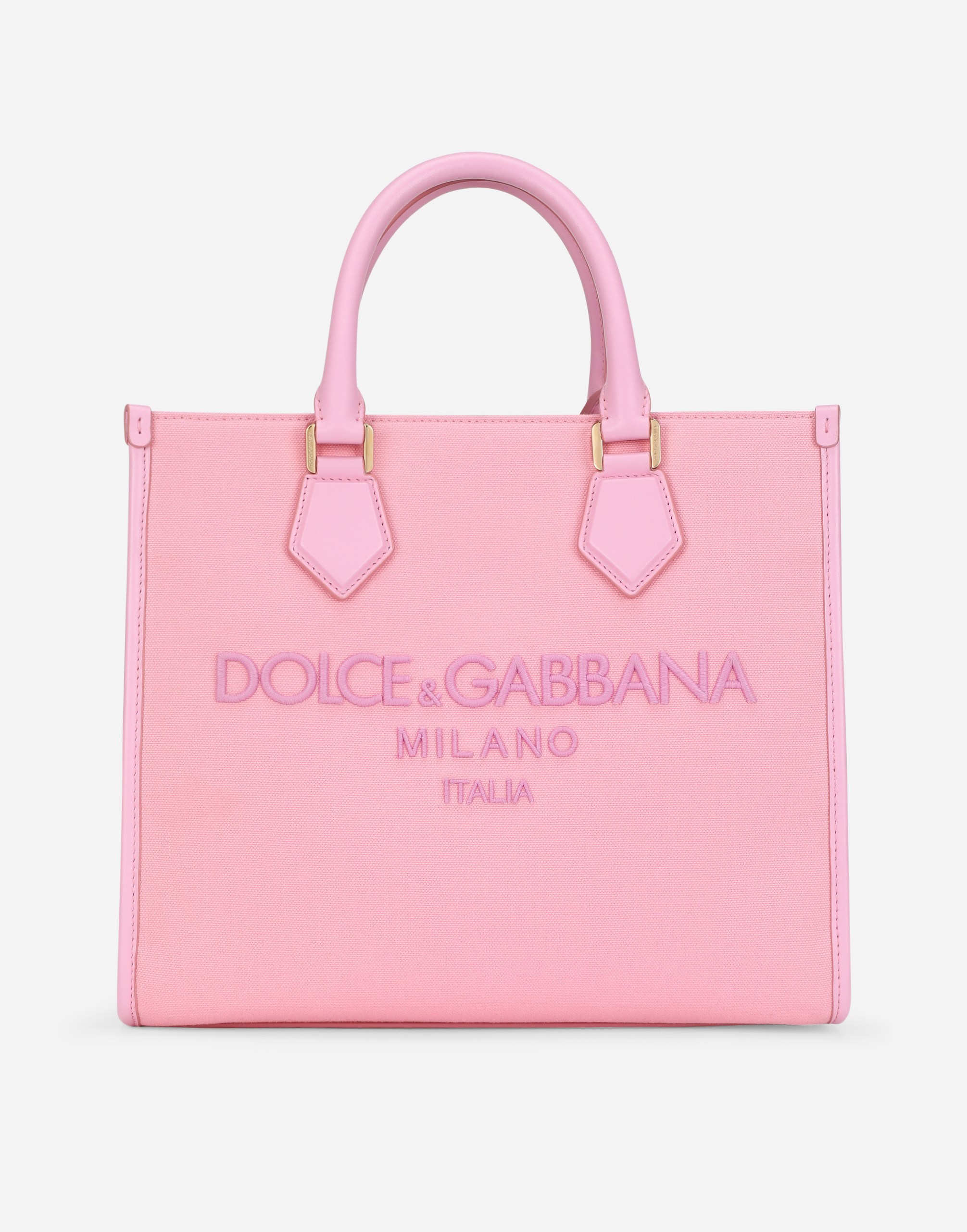 Canvas shopper with embroidered logo in Pink for Women | Dolce&Gabbana®