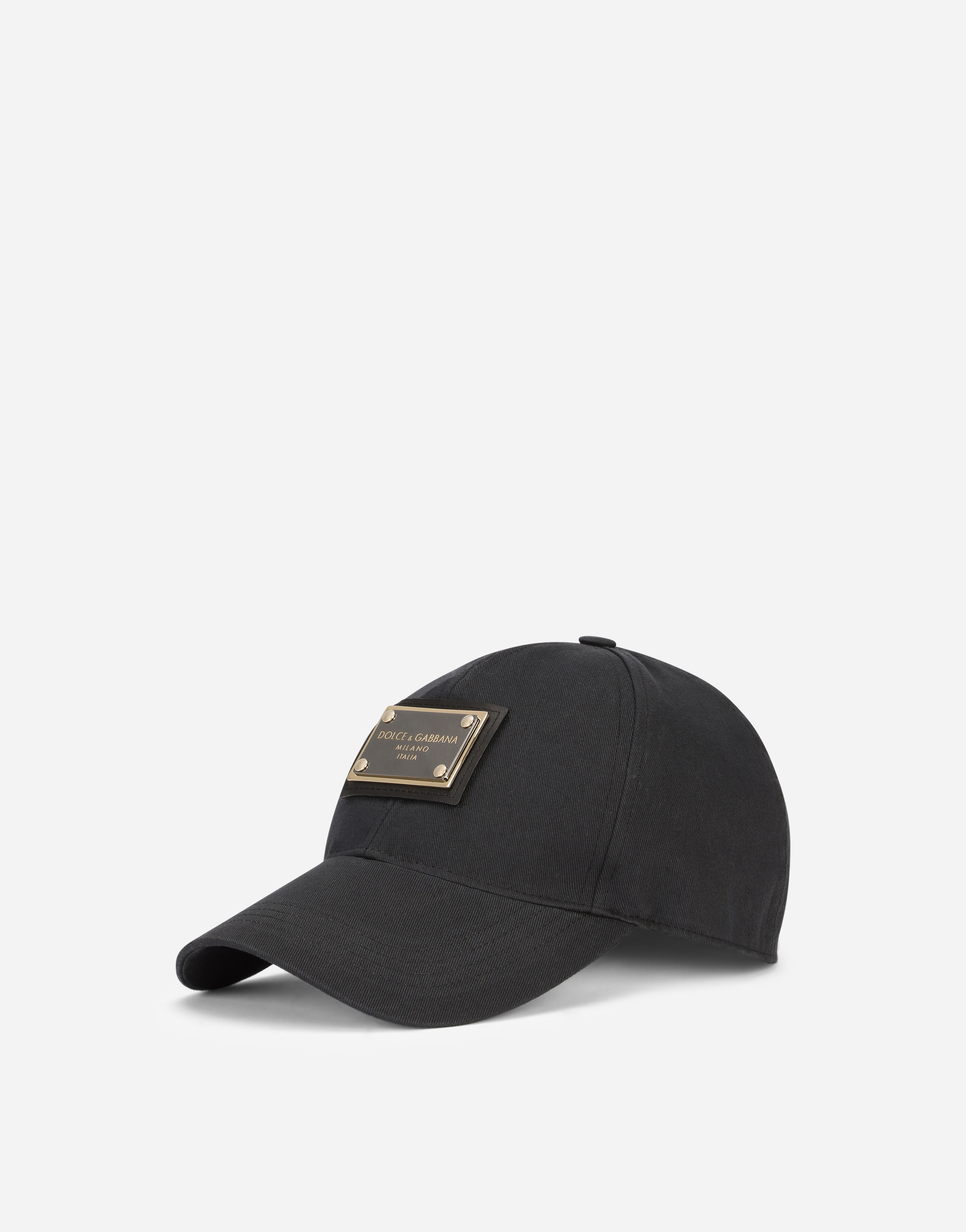 Baseball cap with branded plate in Black
