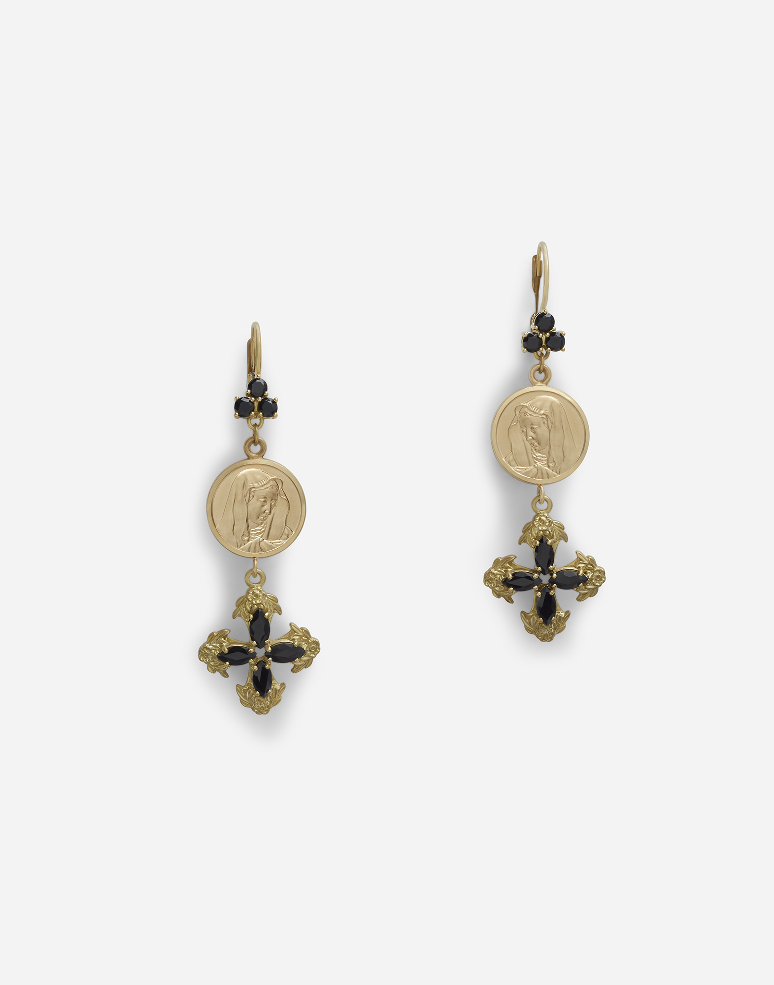 Drop earrings with sapphires in Gold/Black