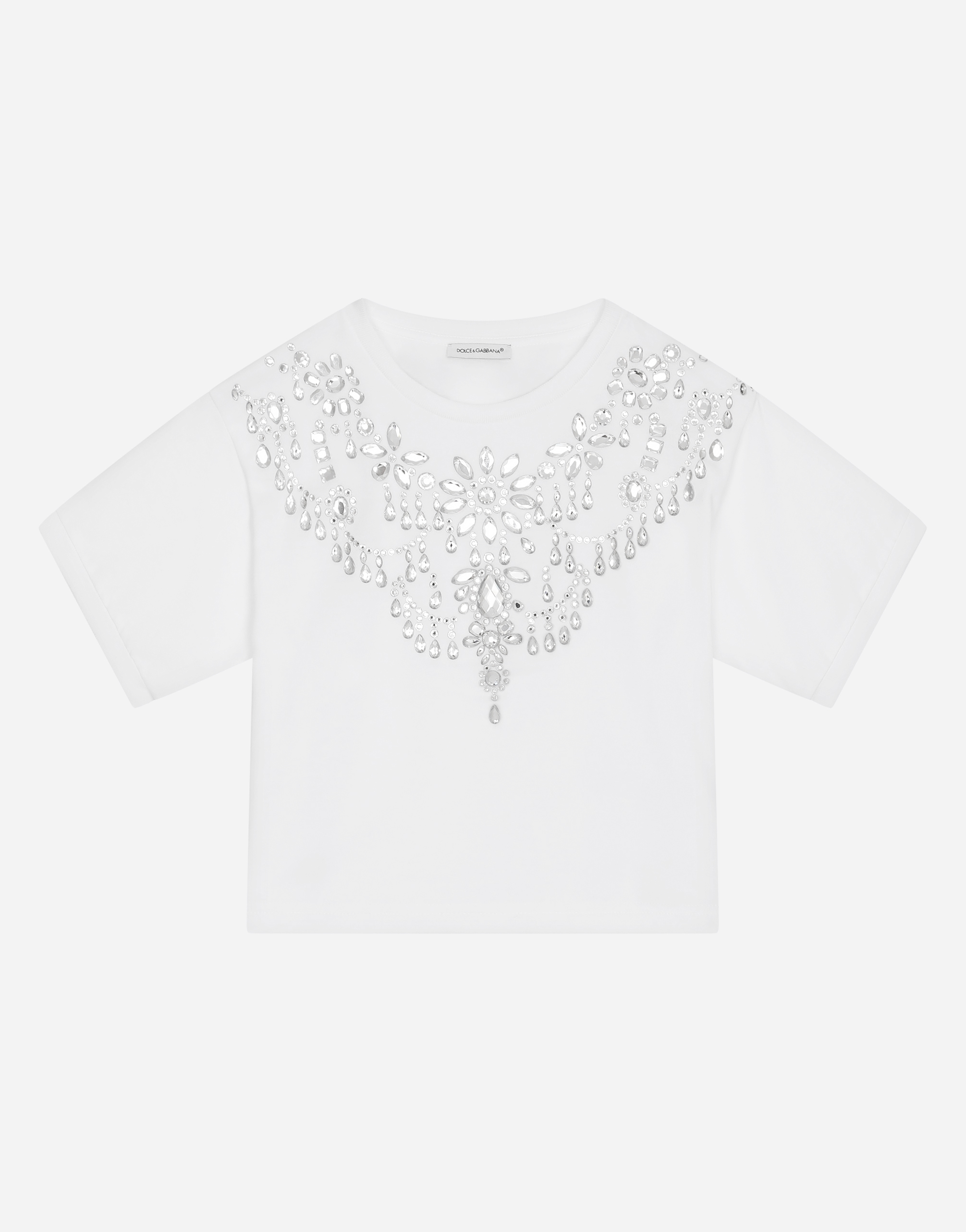Jersey T-shirt with fusible rhinestones in White