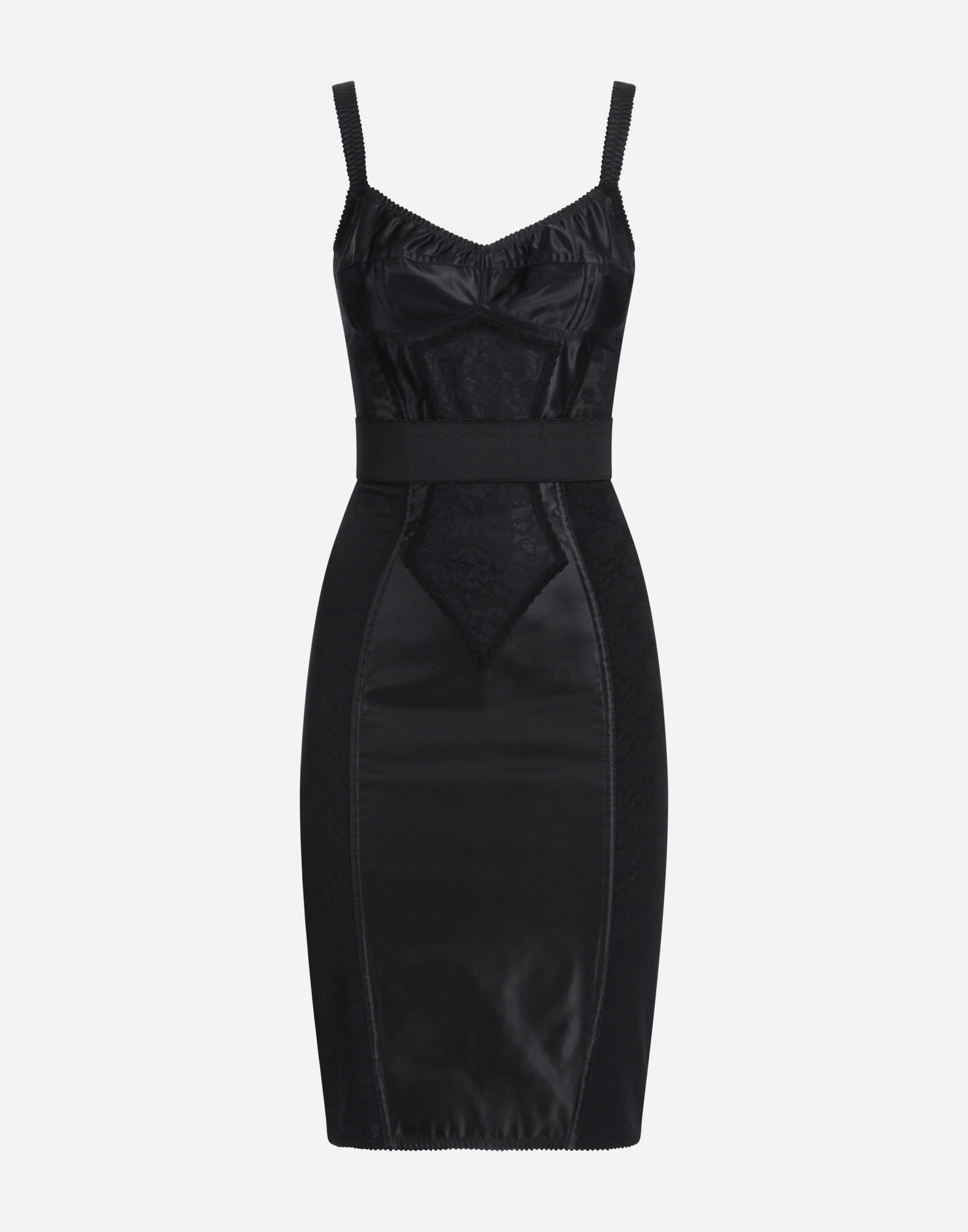LACE AND SATIN CORSET DRESS in BLACK for Women | Dolce&Gabbana®