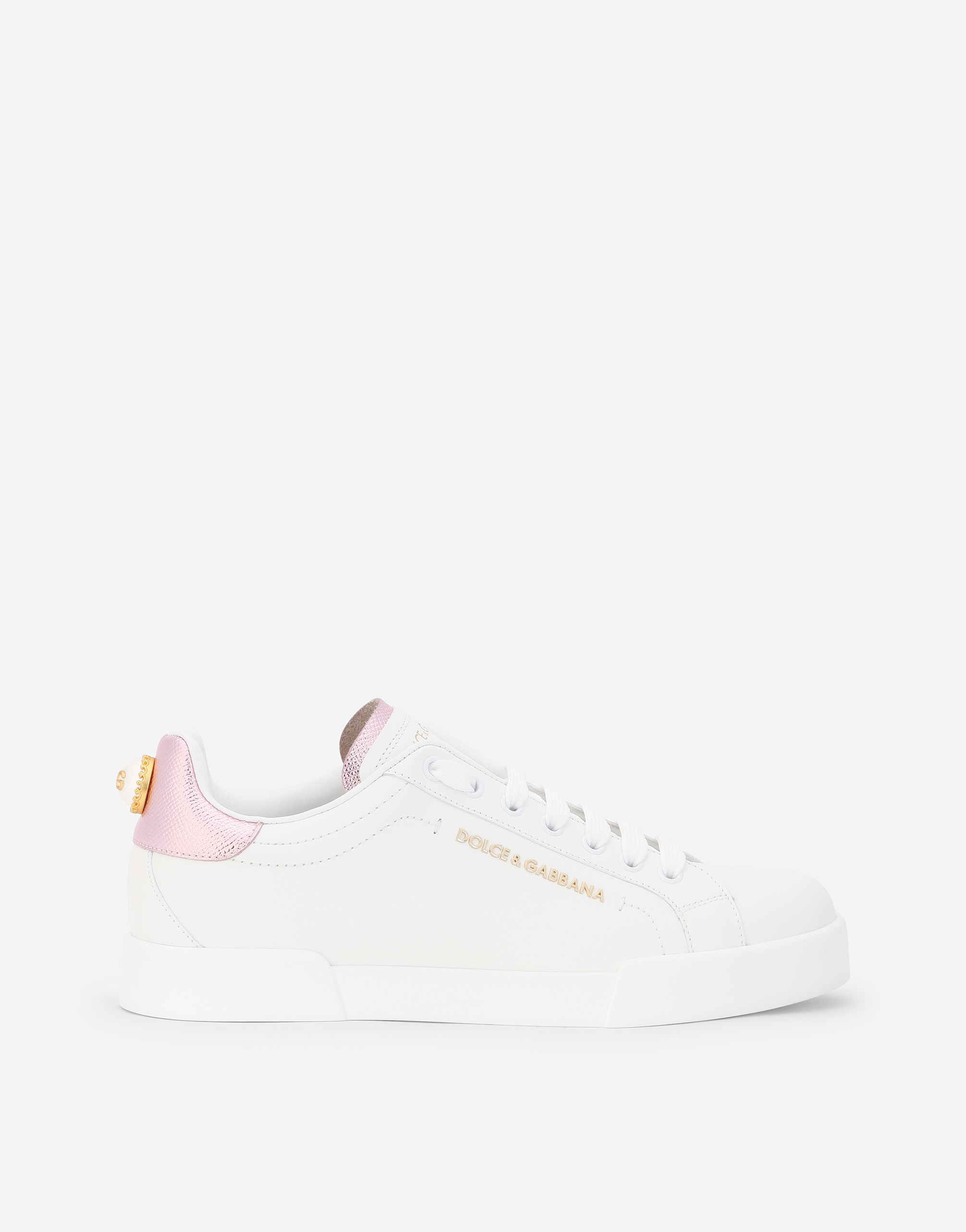 Calfskin nappa Portofino sneakers with lettering in White/Pink