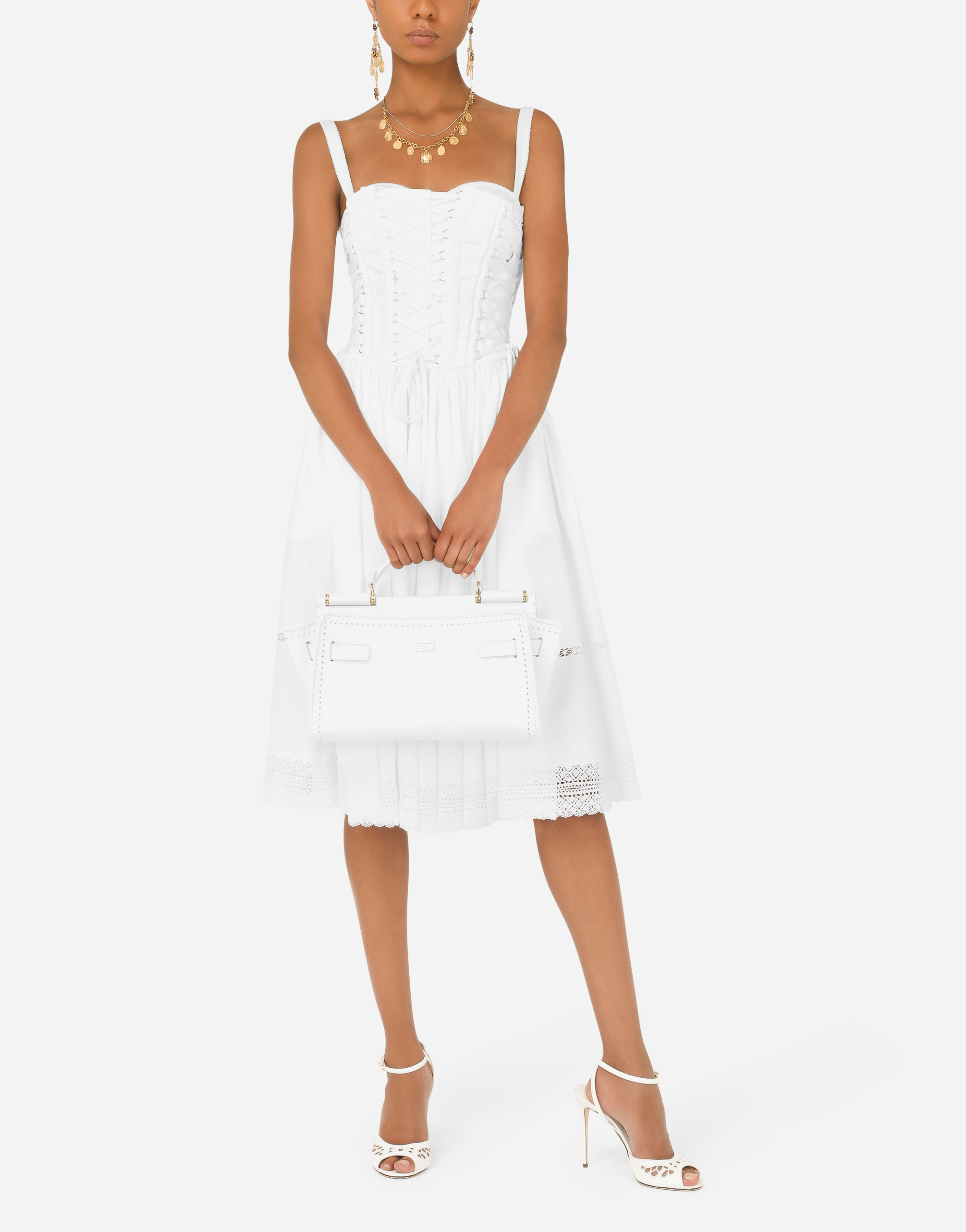 Gabardine bustier midi dress in White for Women | Dolce&Gabbana®