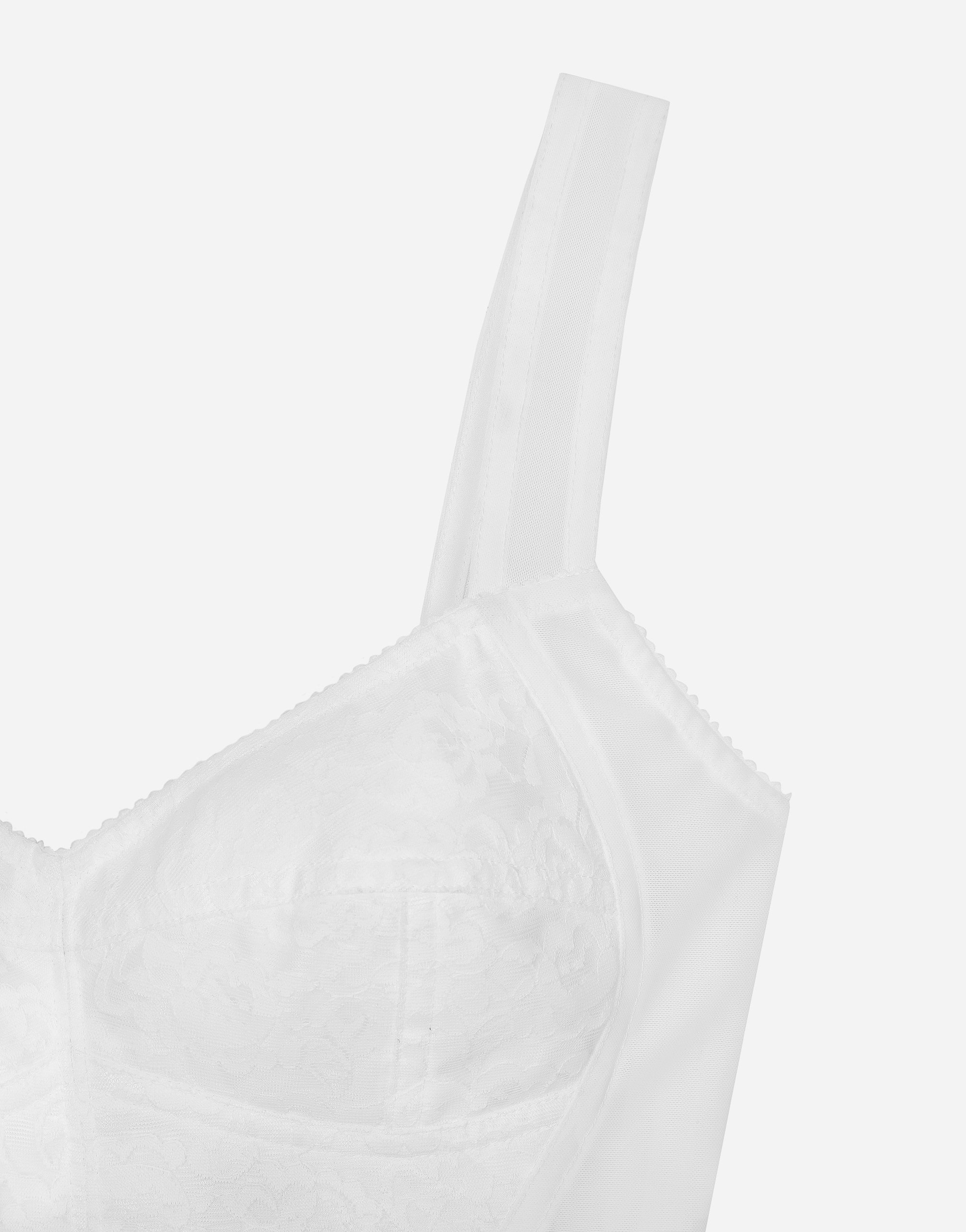 Shaper corset bustier top in jacquard and lace in White