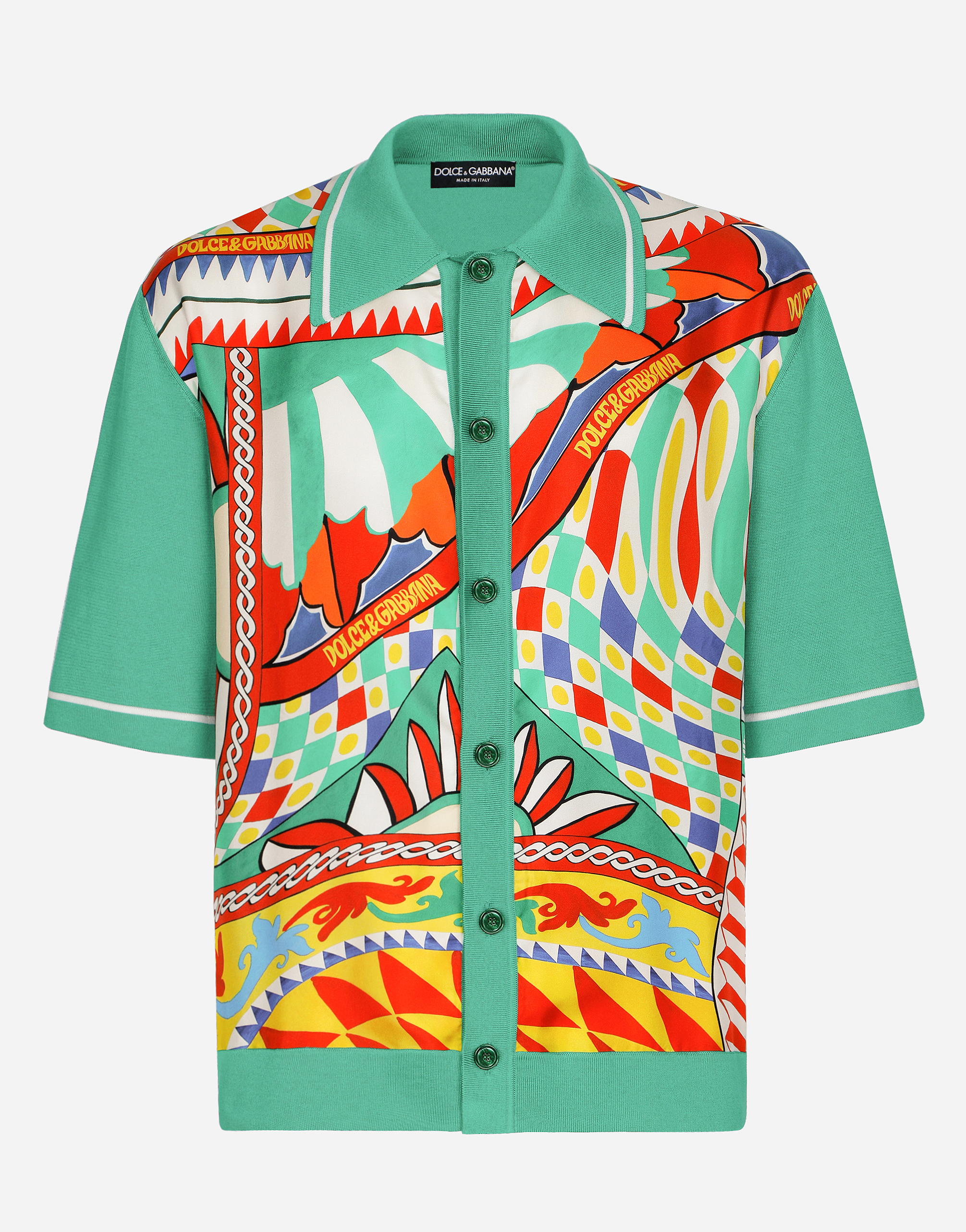 Polo-shirt with carretto-print panel in Multicolor