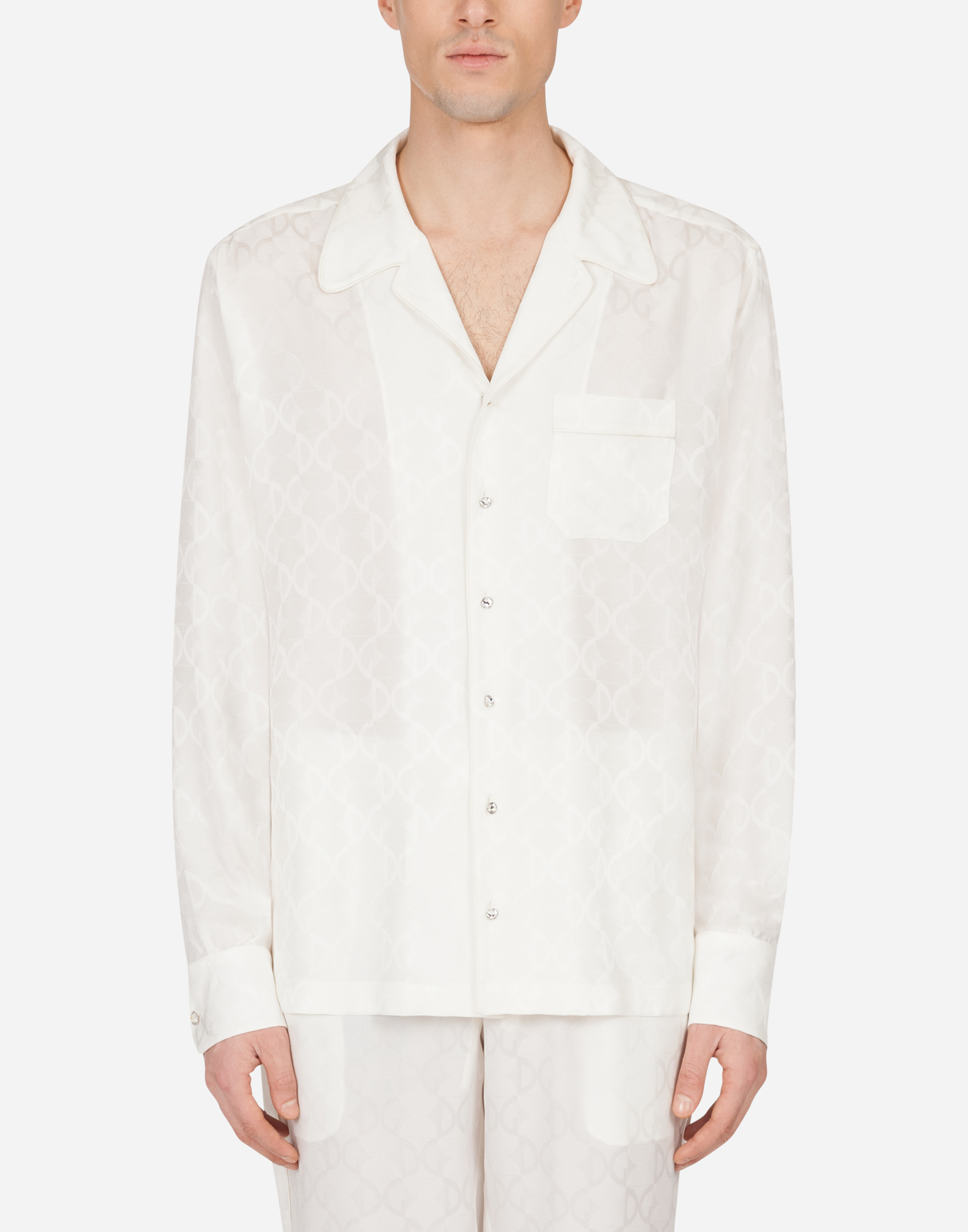 Silk jacquard pajama shirt with DG logo in White
