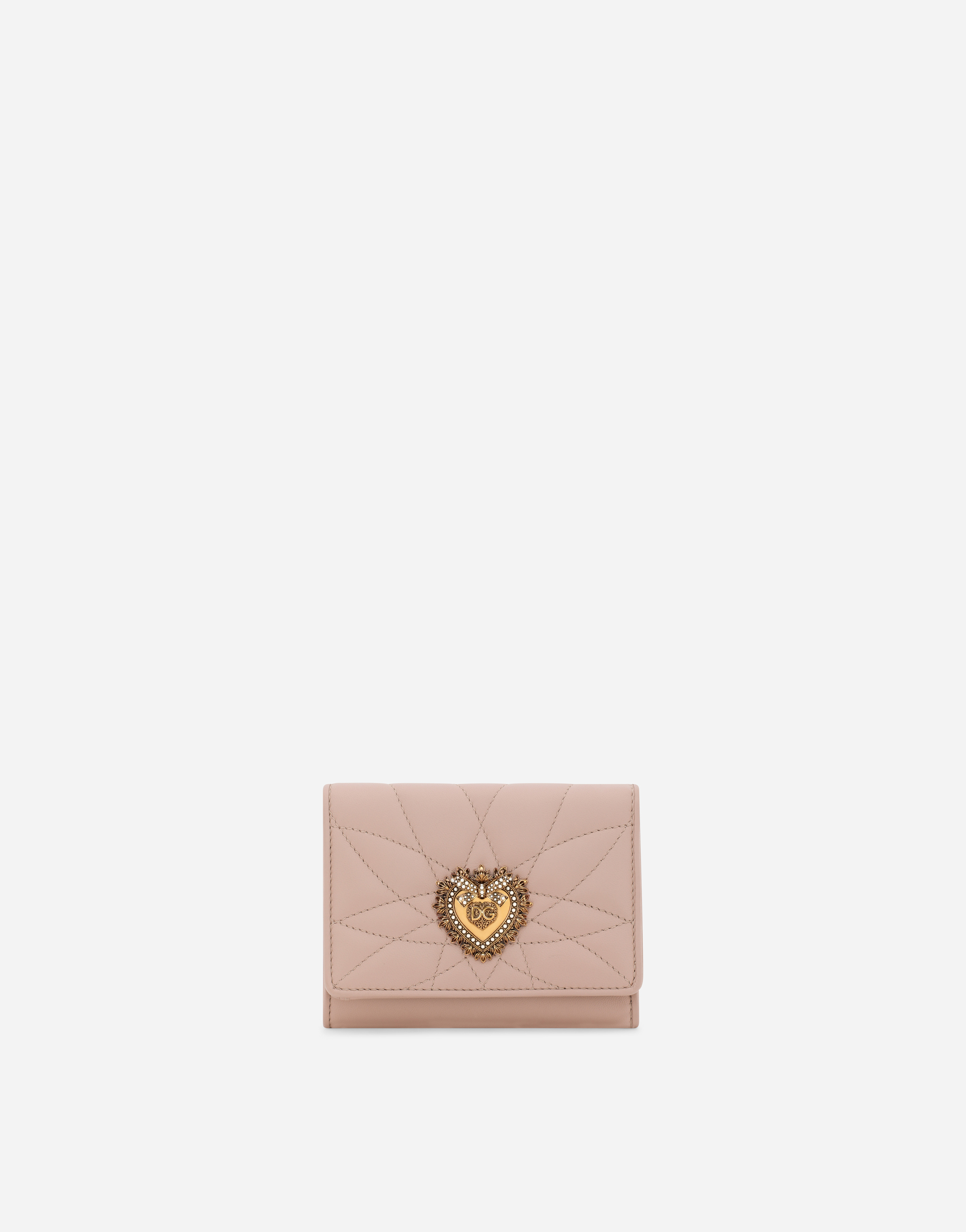 Small continental Devotion wallet in quilted nappa leather in Pale Pink
