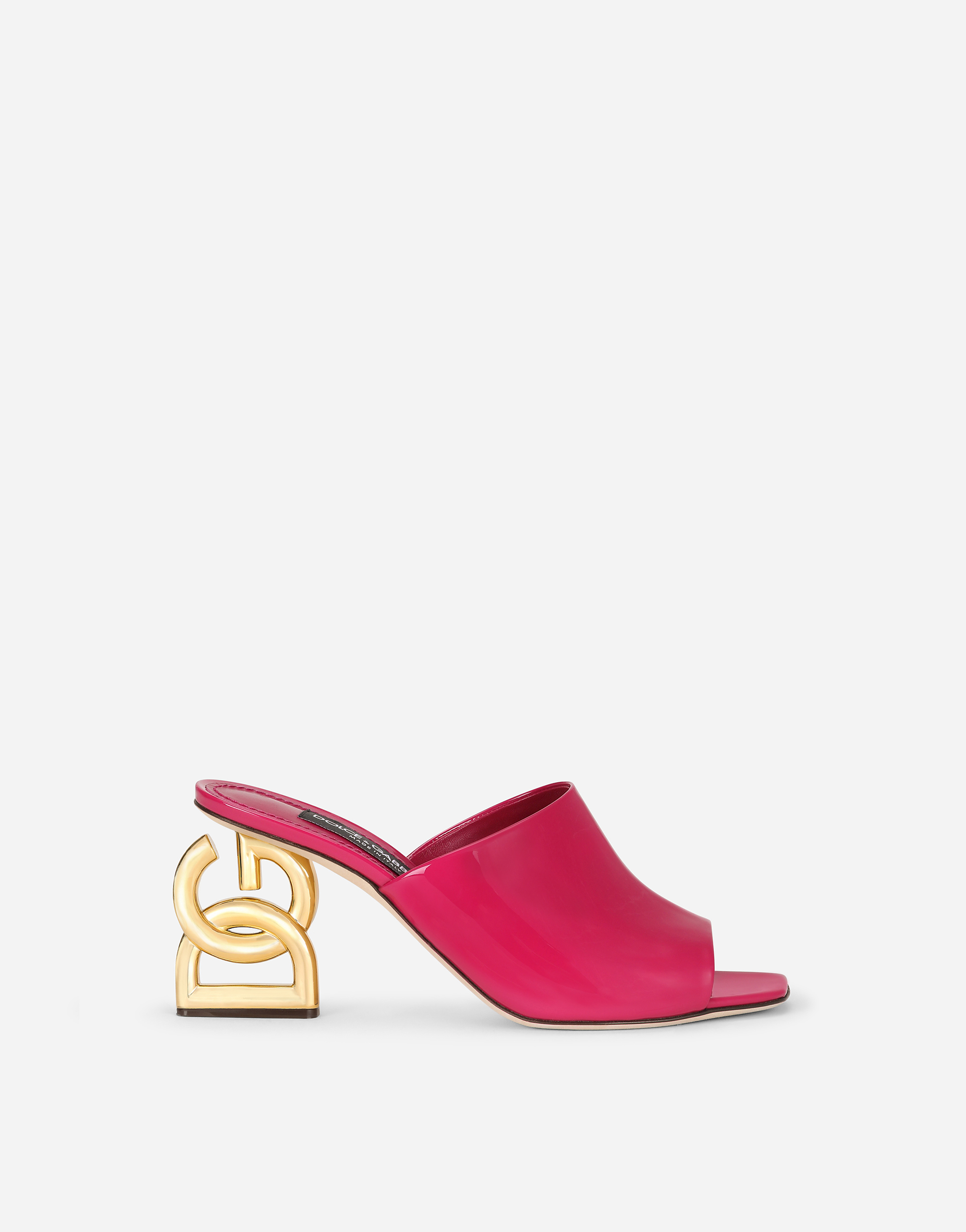 Patent leather mules with 3.5 heel in Fuchsia