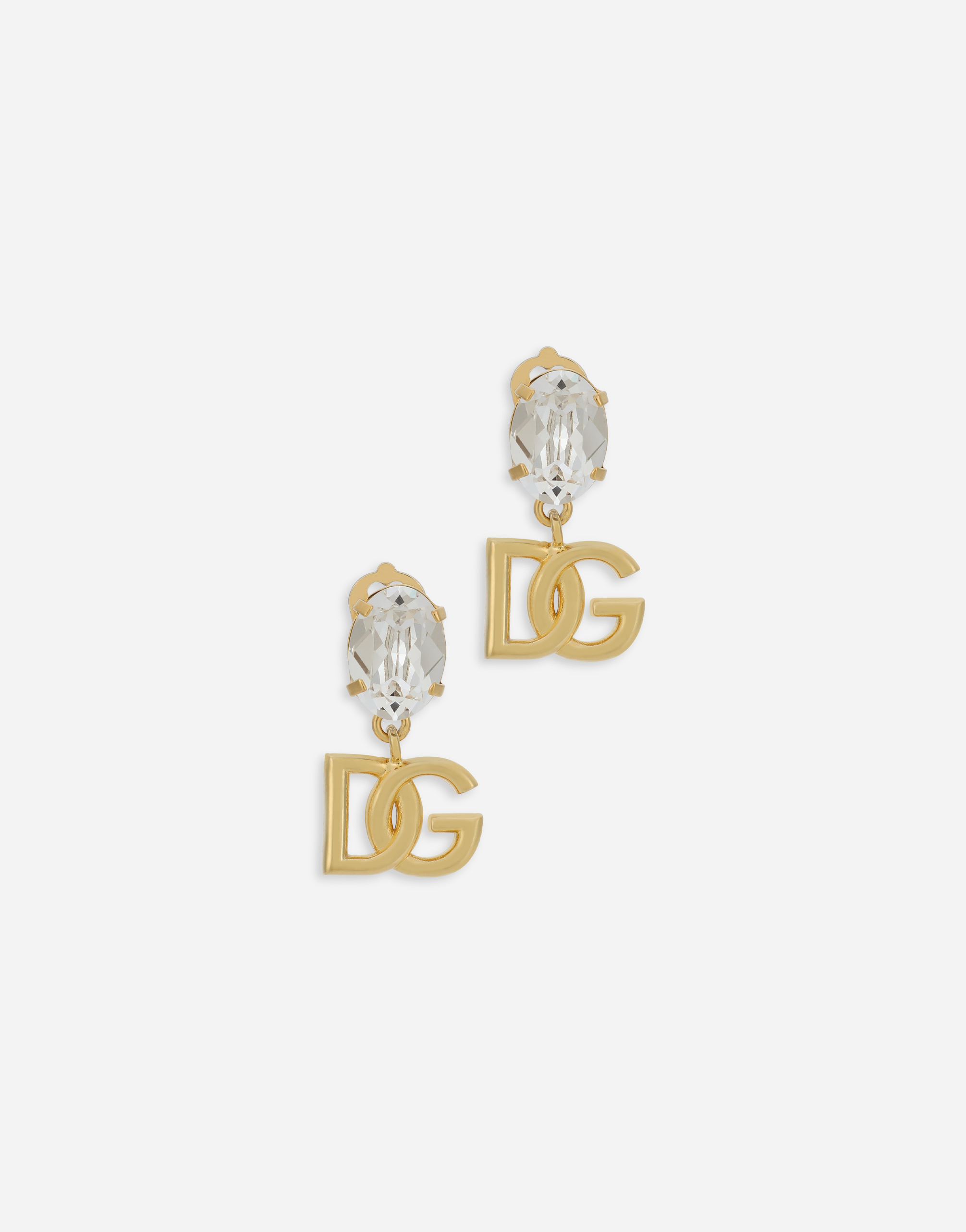 Earrings with rhinestones and DG logo in Gold