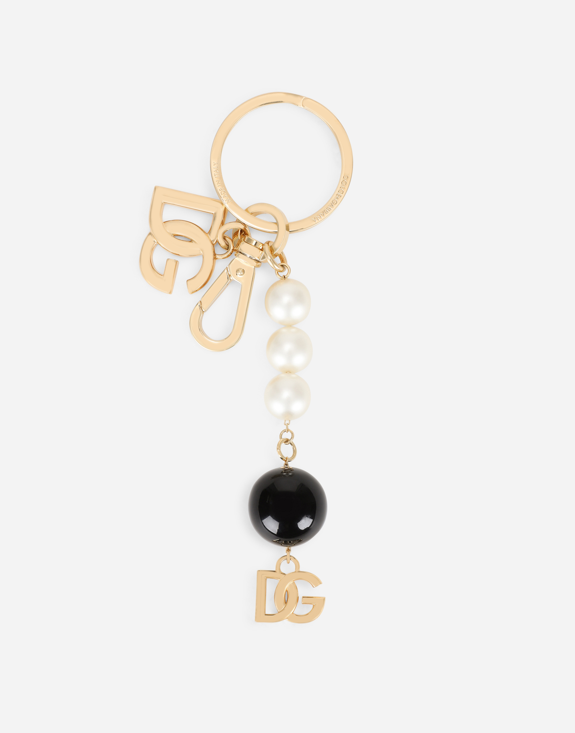 Metal keychain with DG logo and pearls in Multicolor