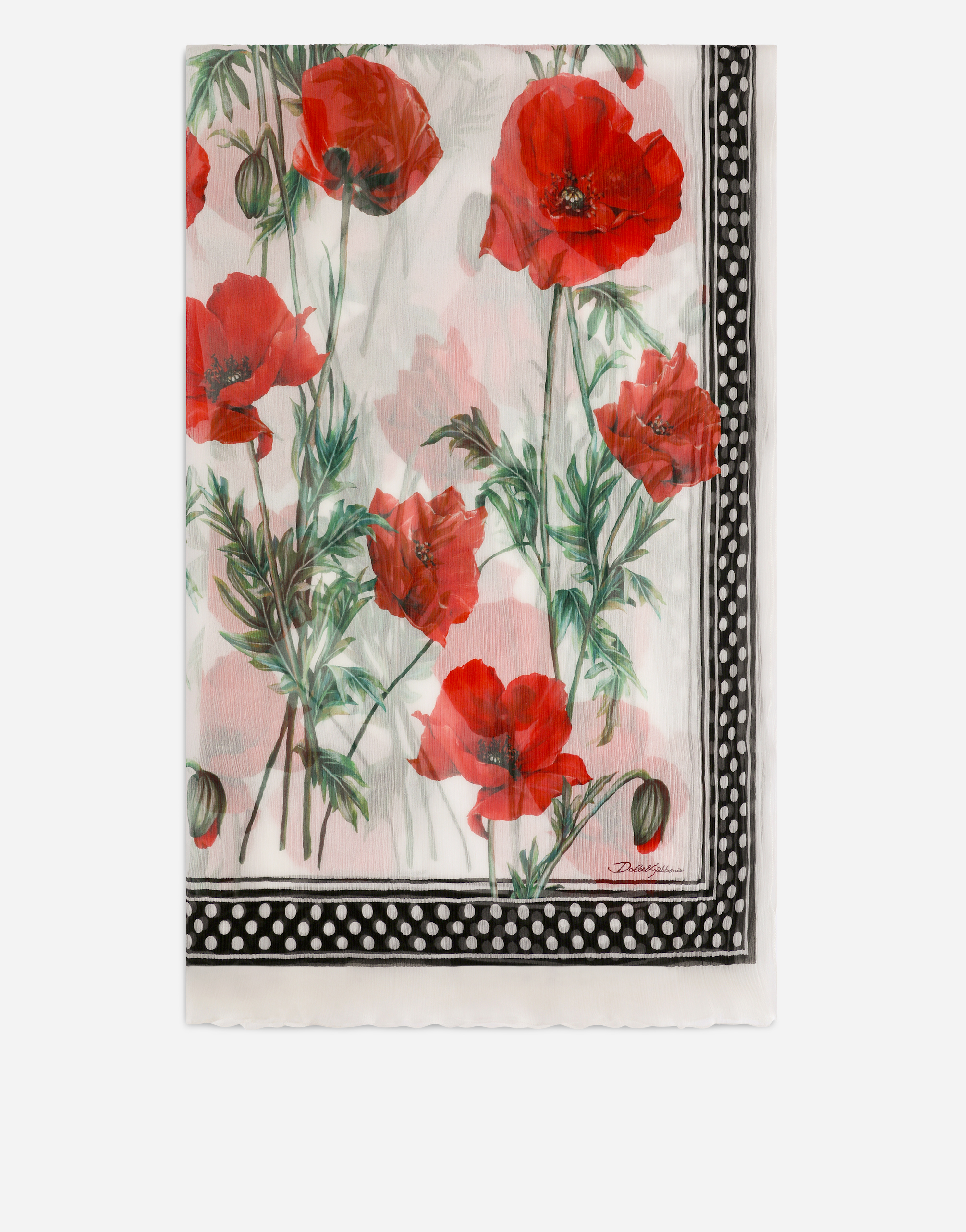 Poppy-print silk scarf (120 x 200) in Multicolor