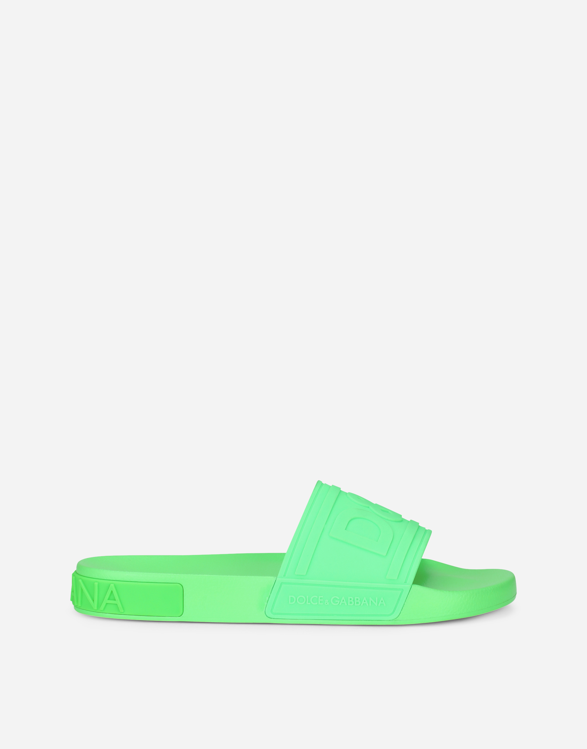 Rubber beachwear slides with DG logo in Green