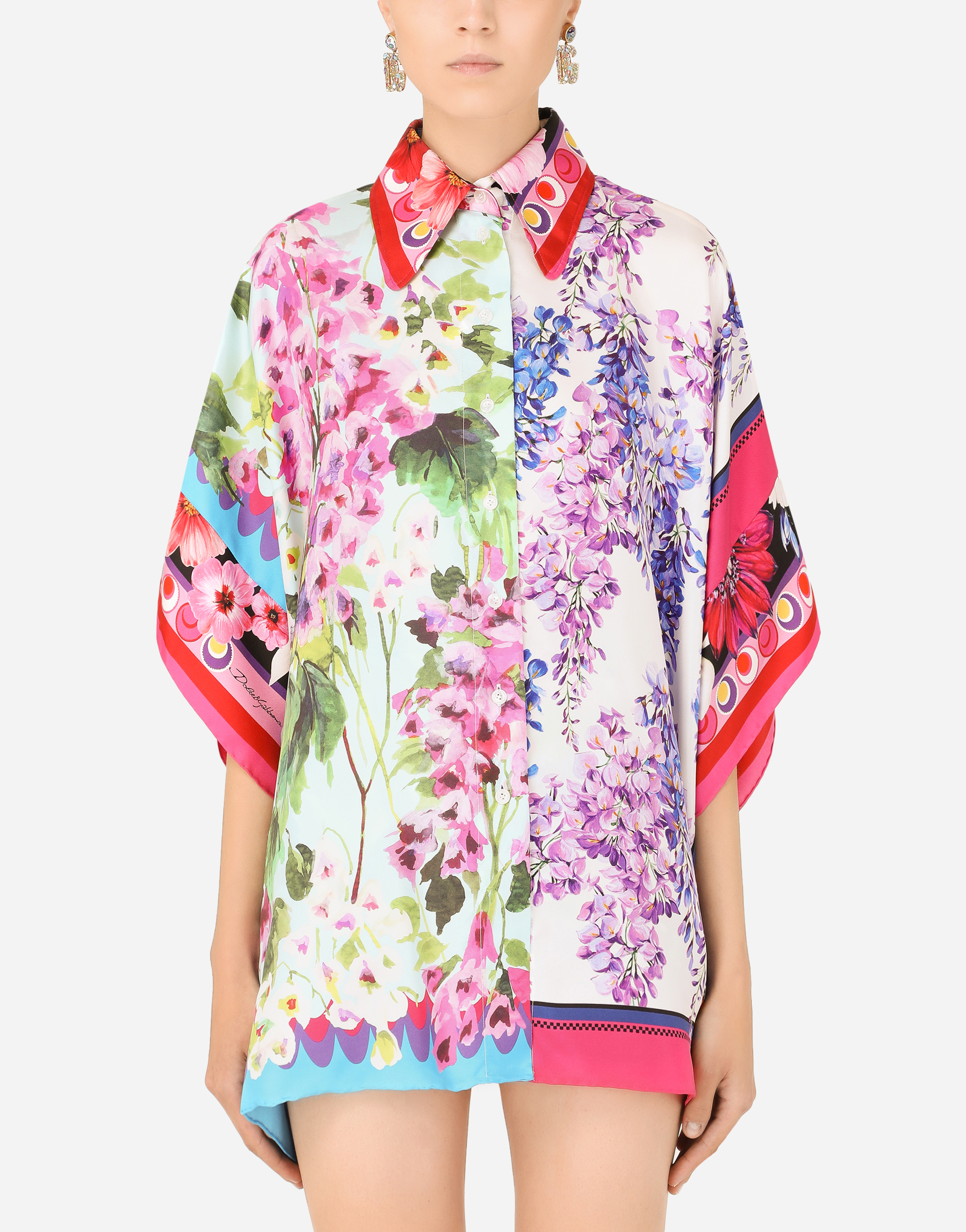 Sleeveless twill shirt with mixed print in Multicolor