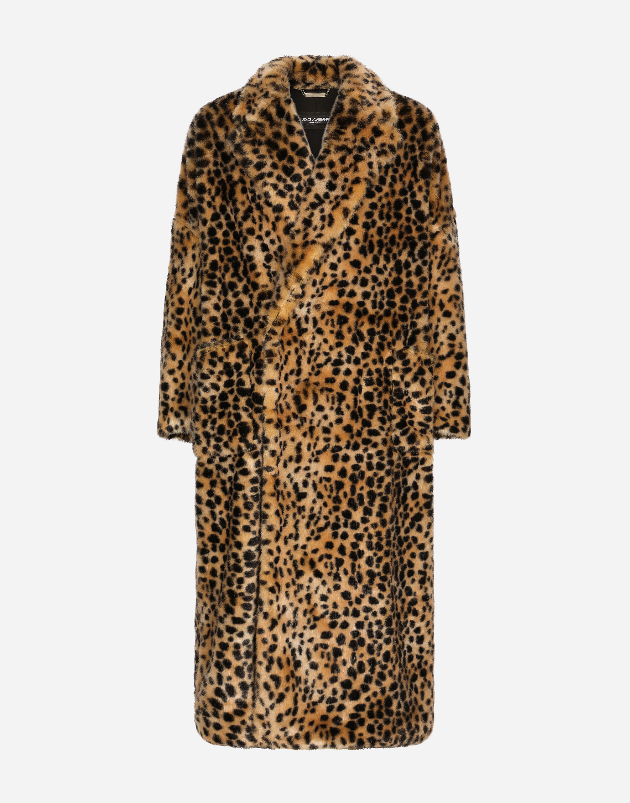 Single-breasted faux fur coat with leopard design in Multicolor