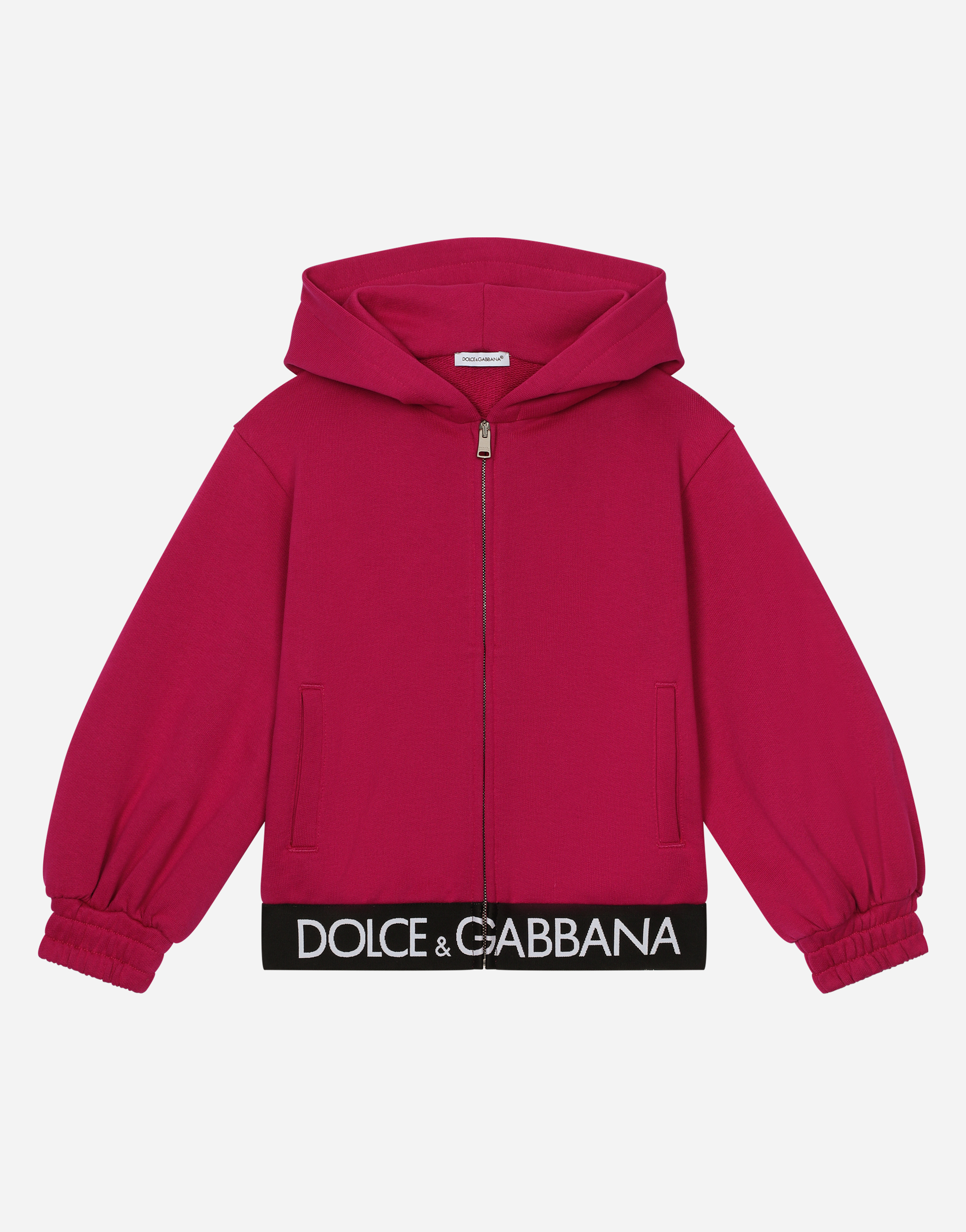 Jersey hoodie with branded elastic in Fuchsia