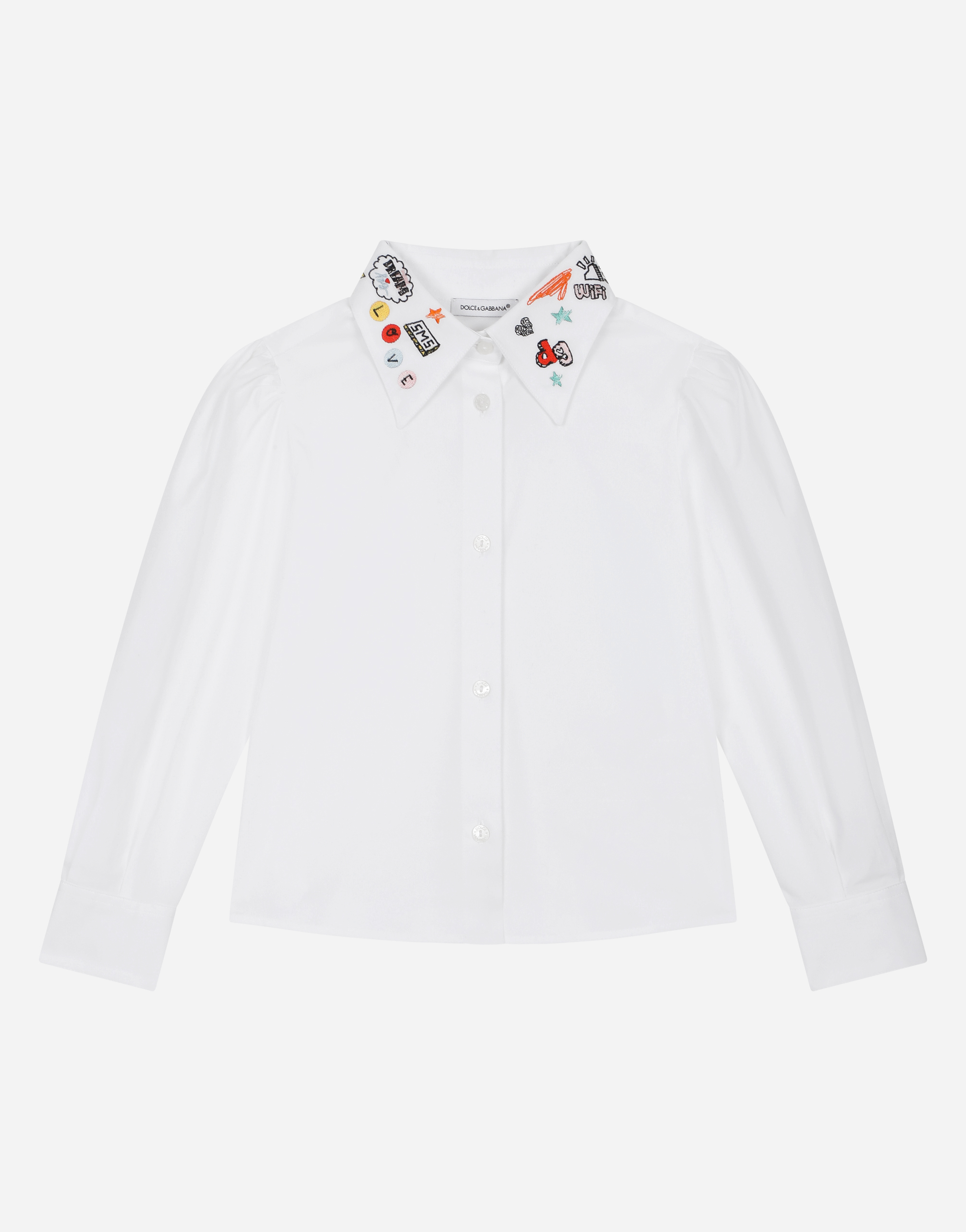 Poplin shirt with Smemo embroidery in White
