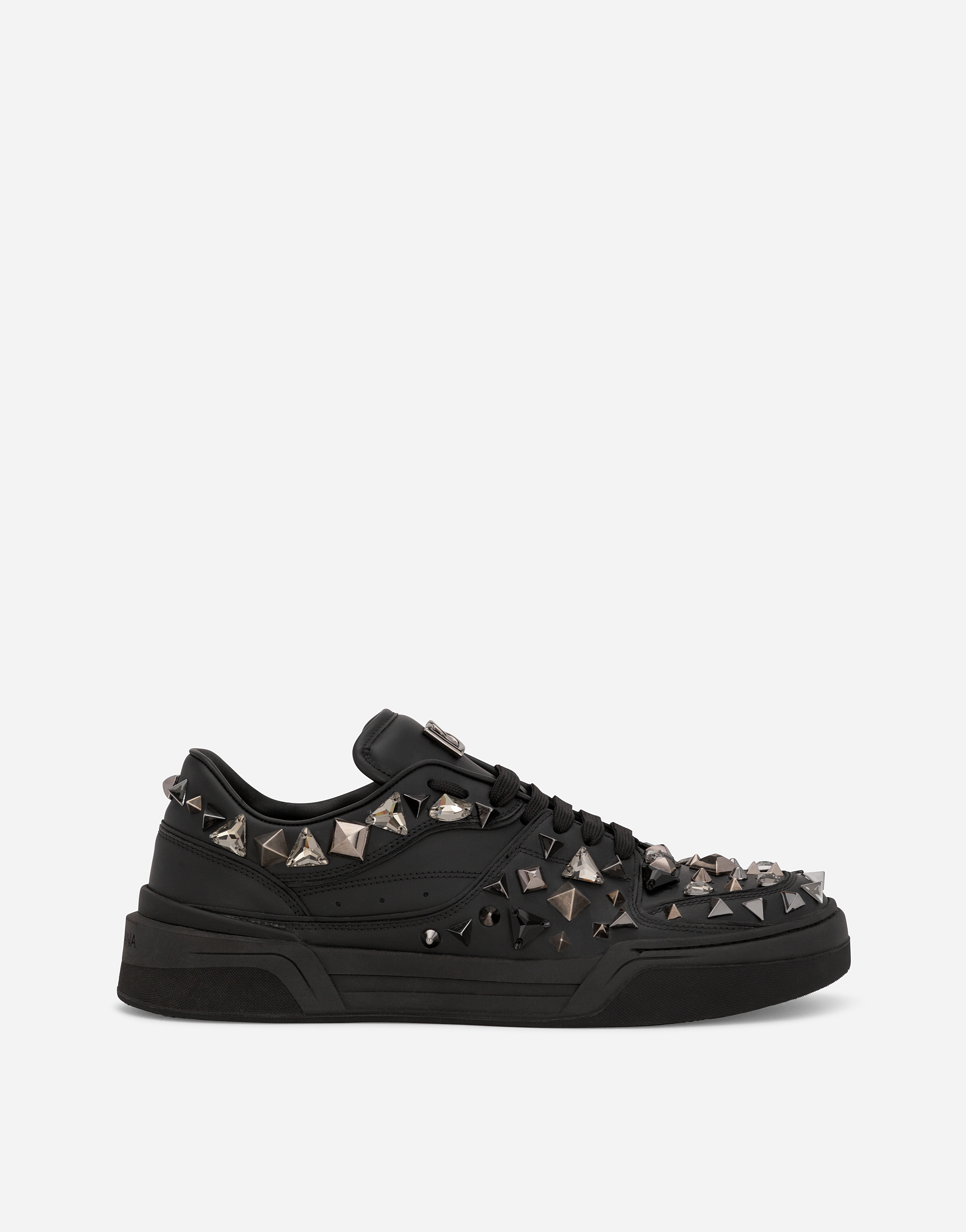 Calfskin nappa New Roma sneakers with studs in Black