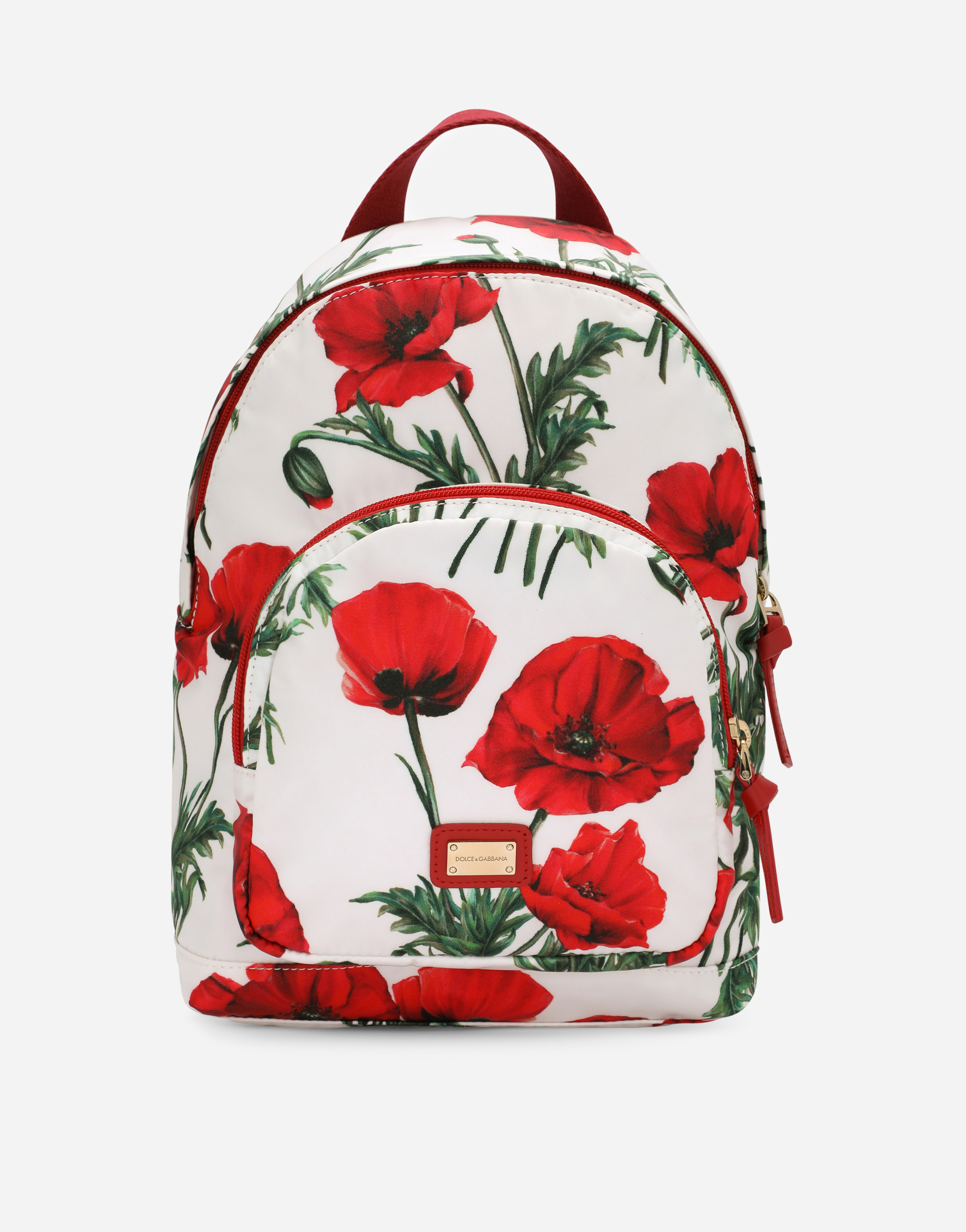 Nylon backpack with poppy print in Multicolor