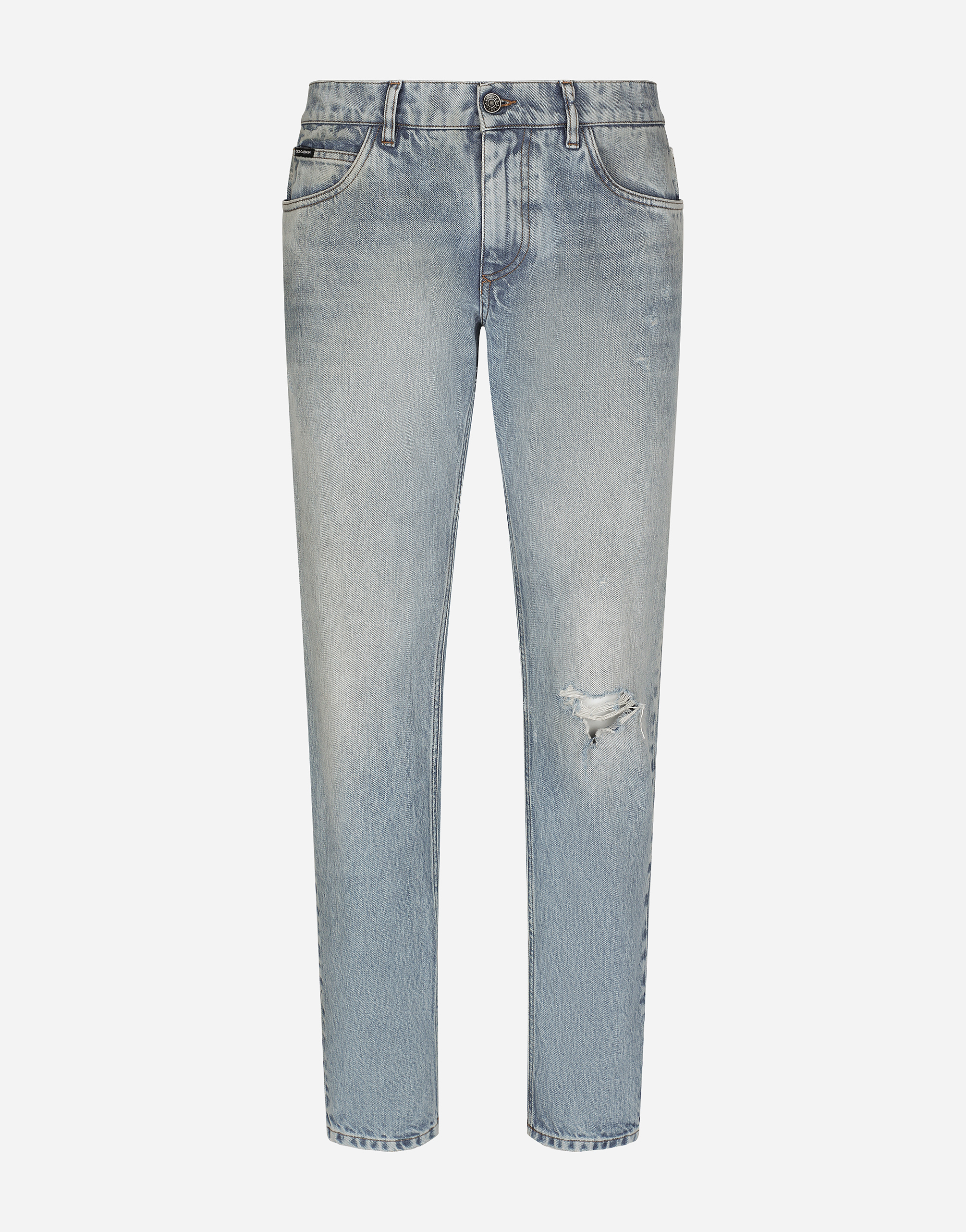 Light blue regular-fit stretch jeans with rips in Multicolor