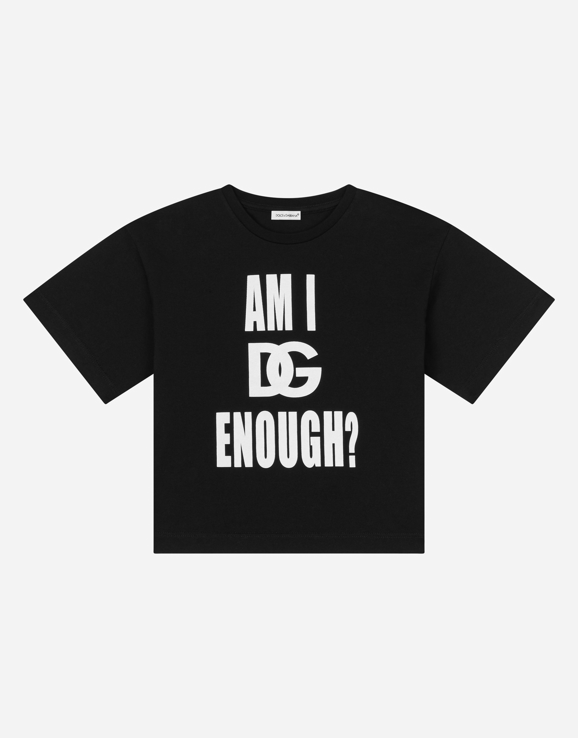 Jersey T-shirt with am I DG enough print in Black