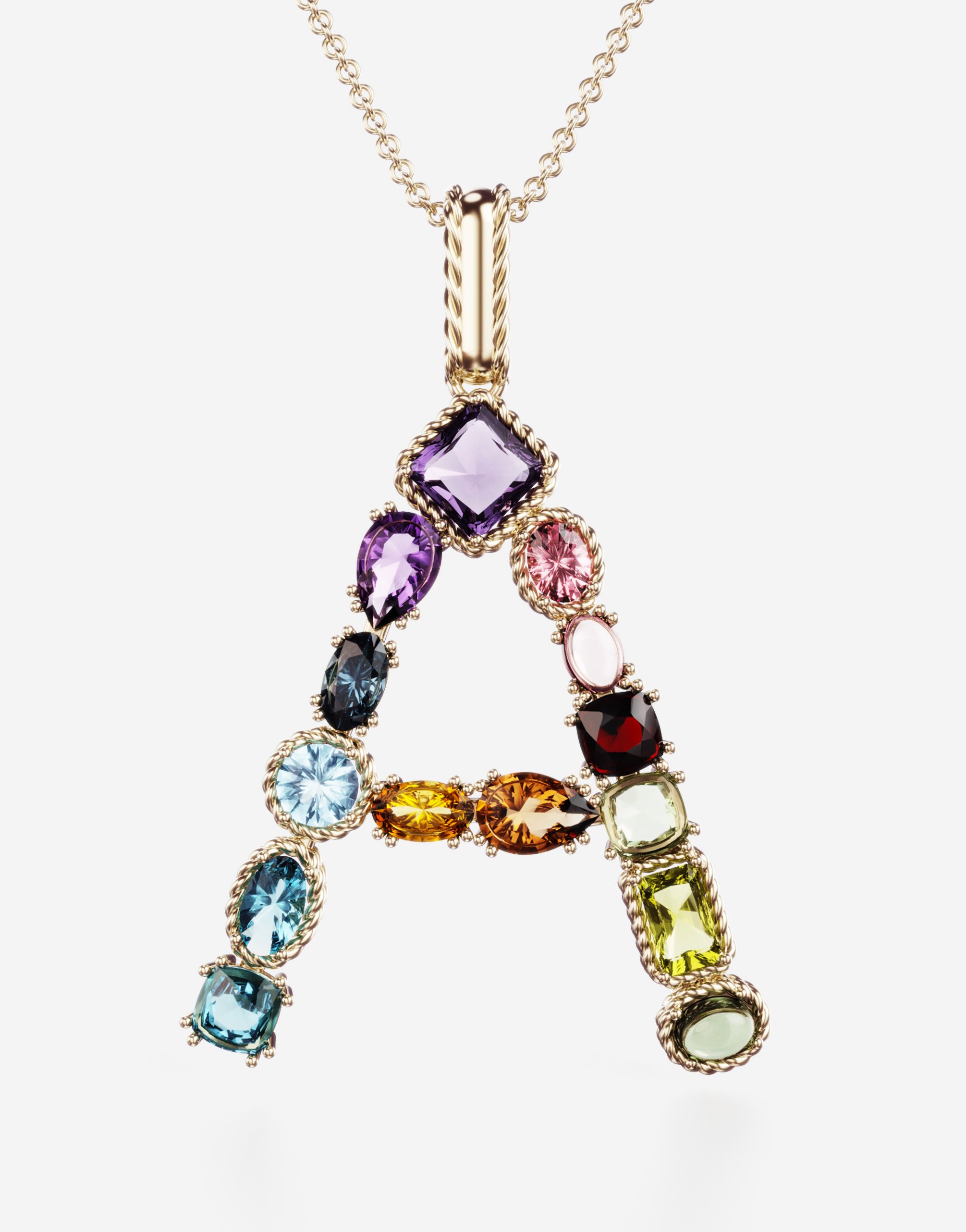 Rainbow alphabet A pendant in yellow gold with multicolor fine gems in Gold for Women | Dolce&amp;Gabbana®
