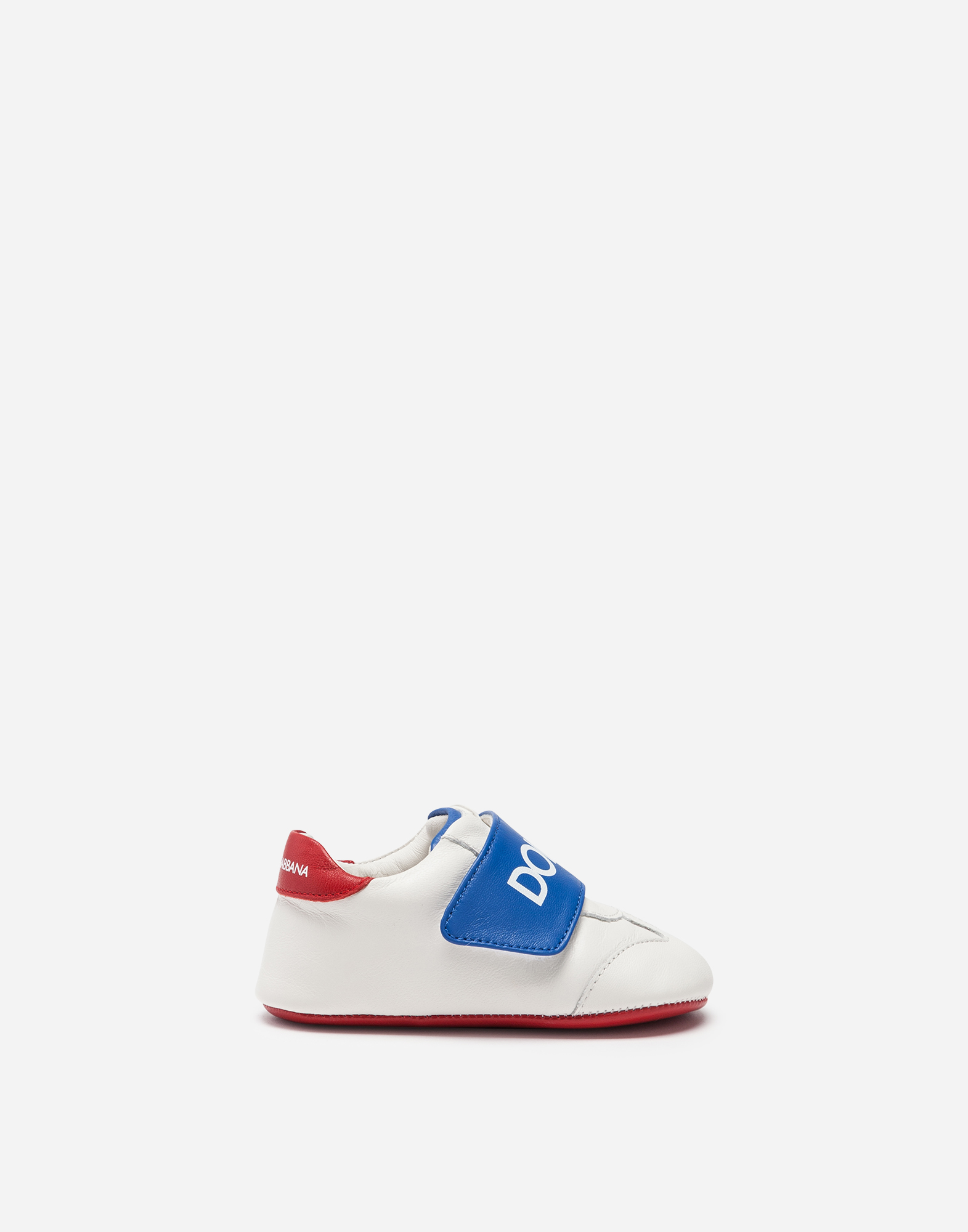 Two-tone nappa leather sneakers with logo in White/Blue