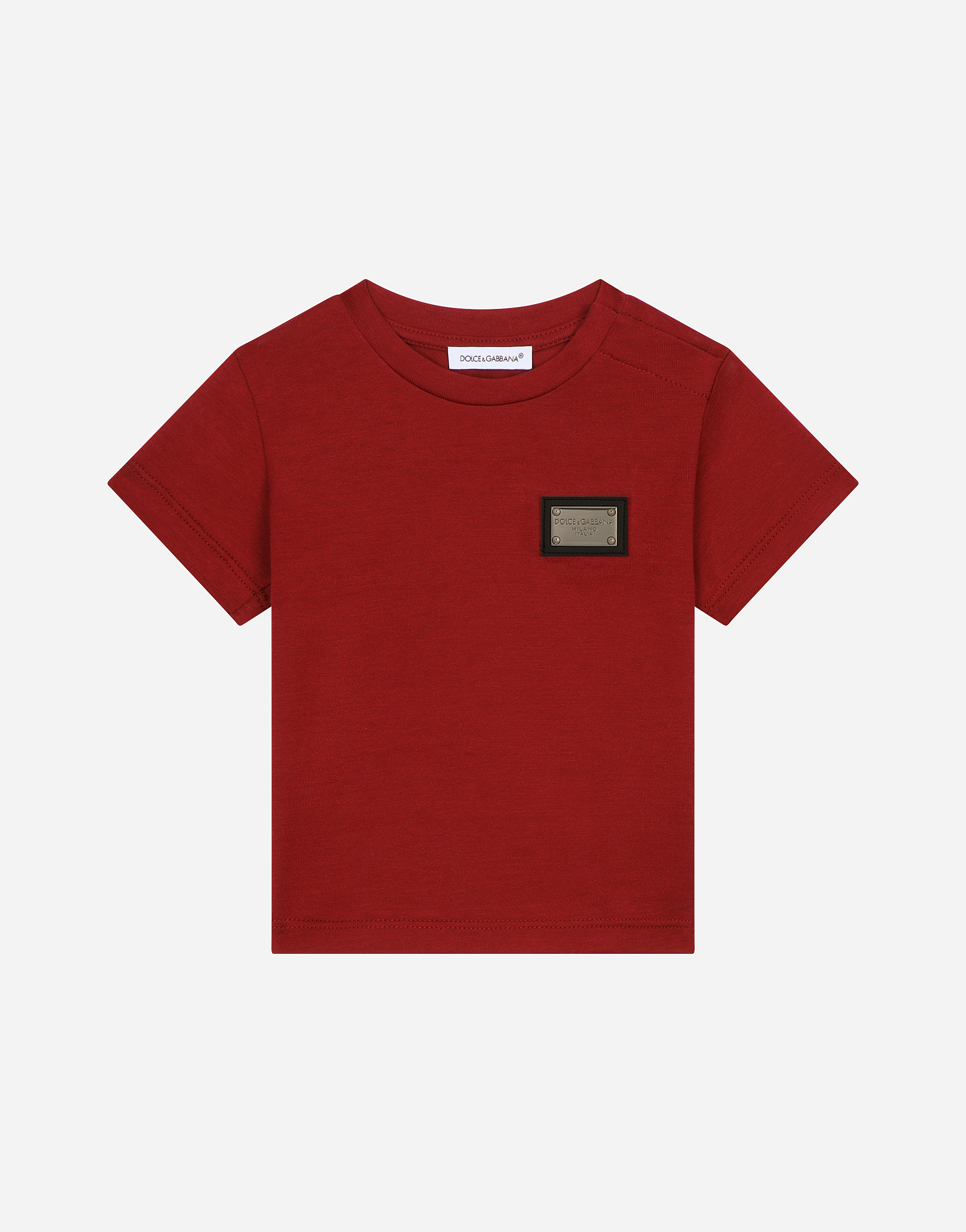 Jersey T-shirt with logo tag in Bordeaux