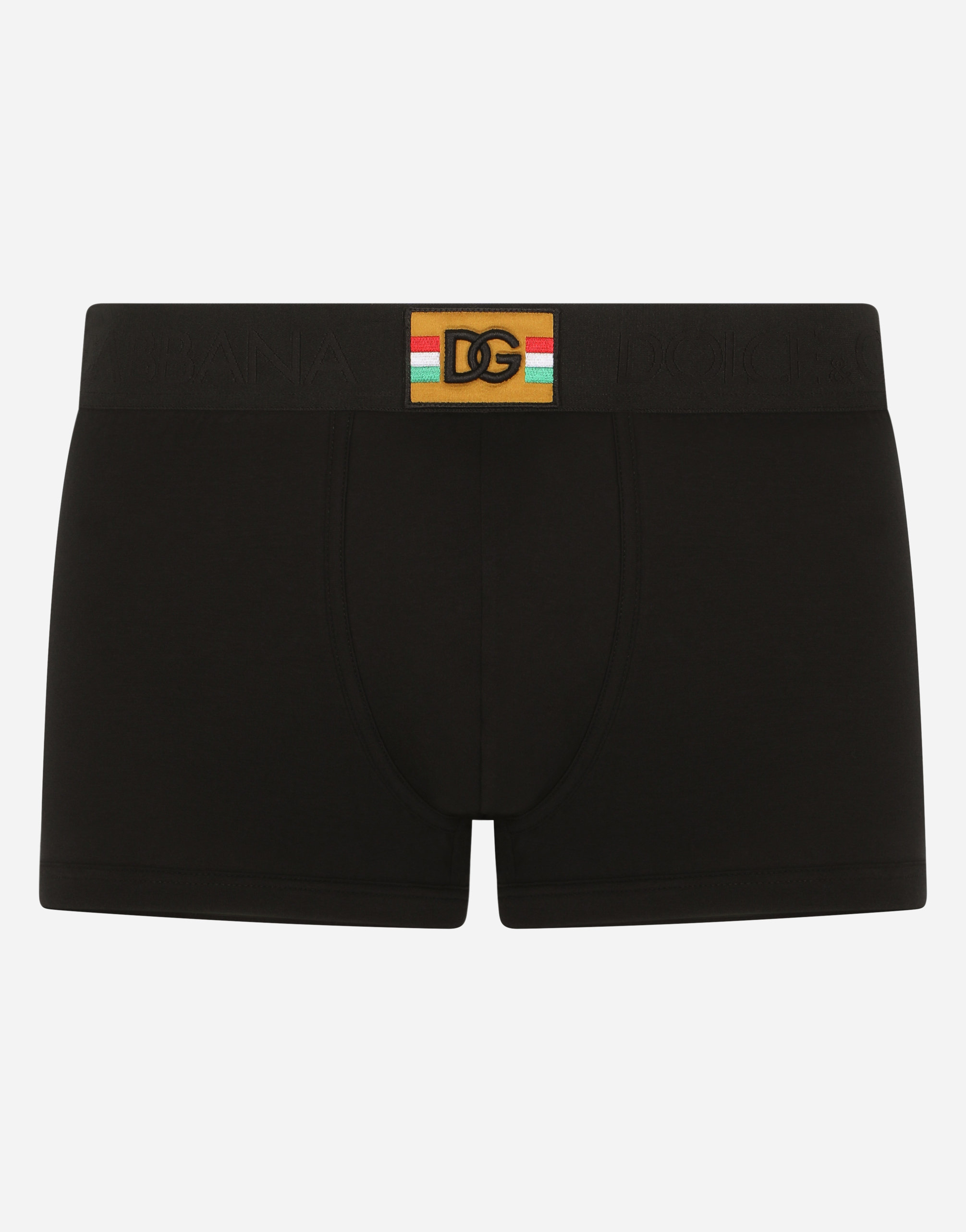 Two-way-stretch jersey boxers with DG patch in Black