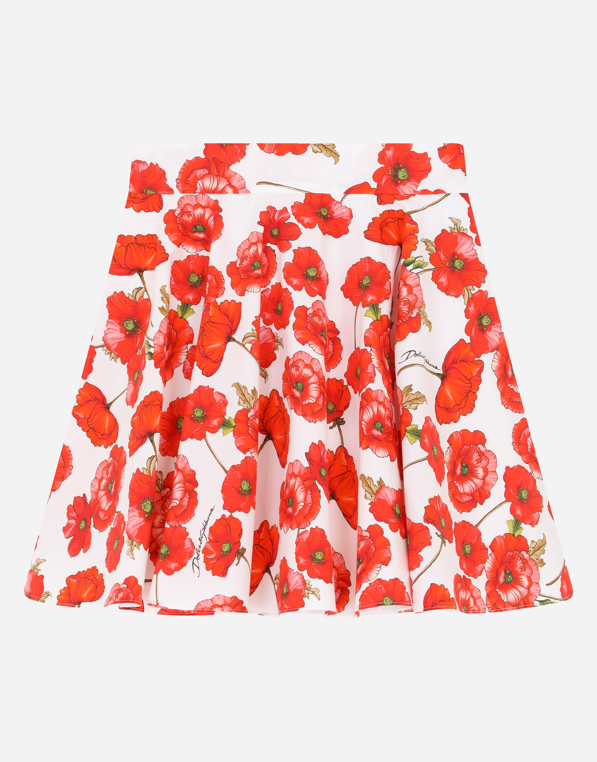 Short poppy-print poplin skirt in Multicolor