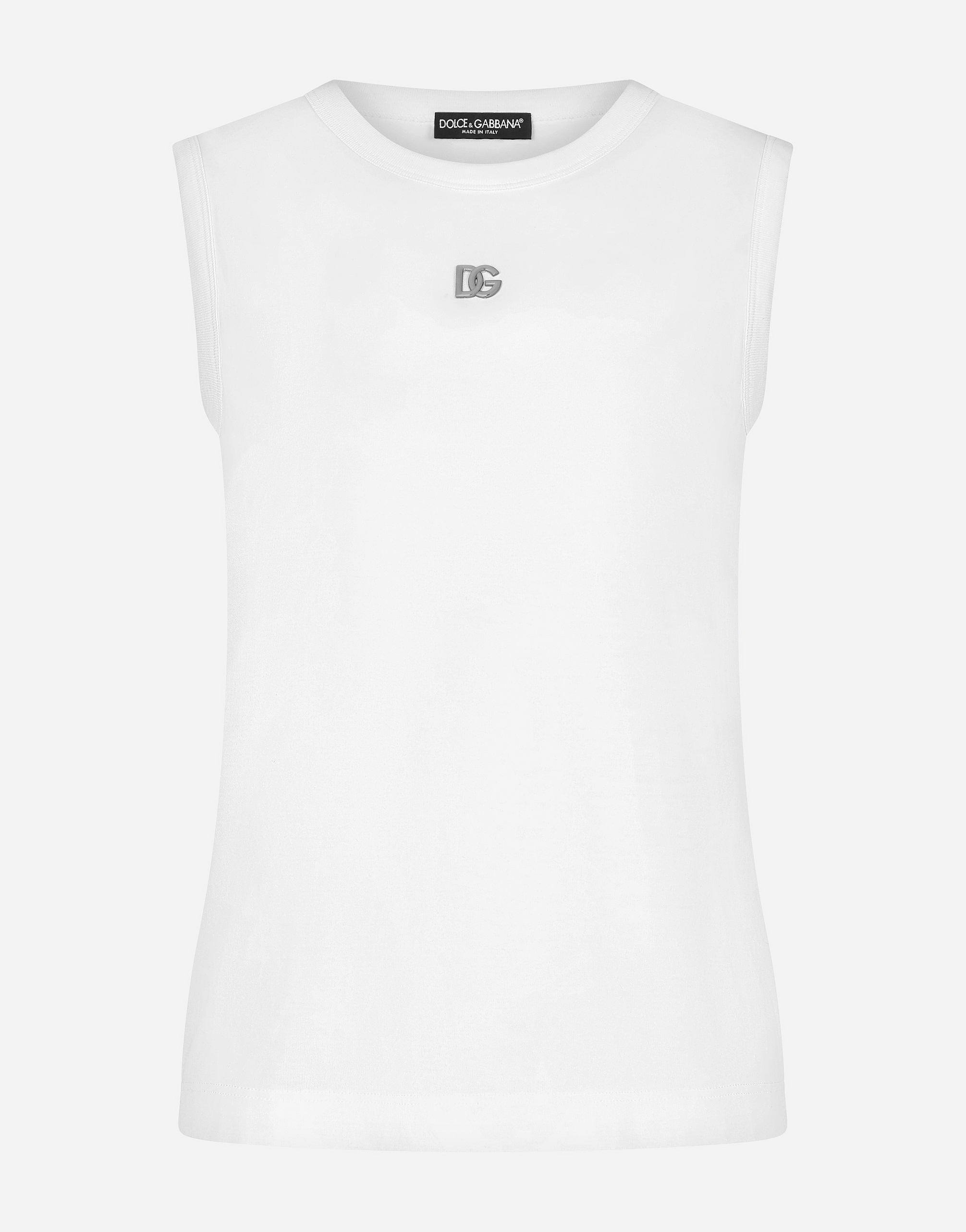Jersey tank top with DG logo in White