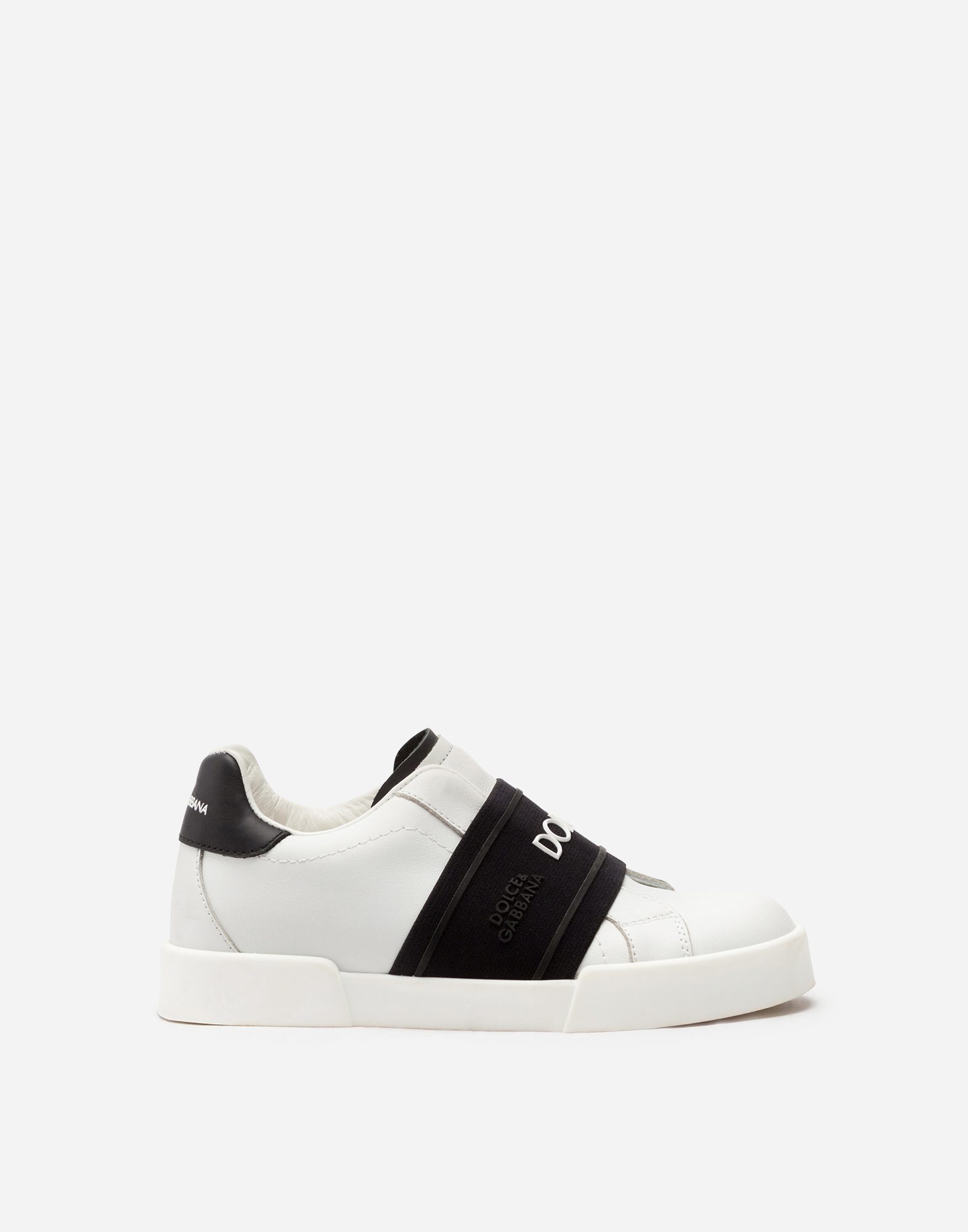 Calfskin slip-on Portofino light sneakers in White/Black