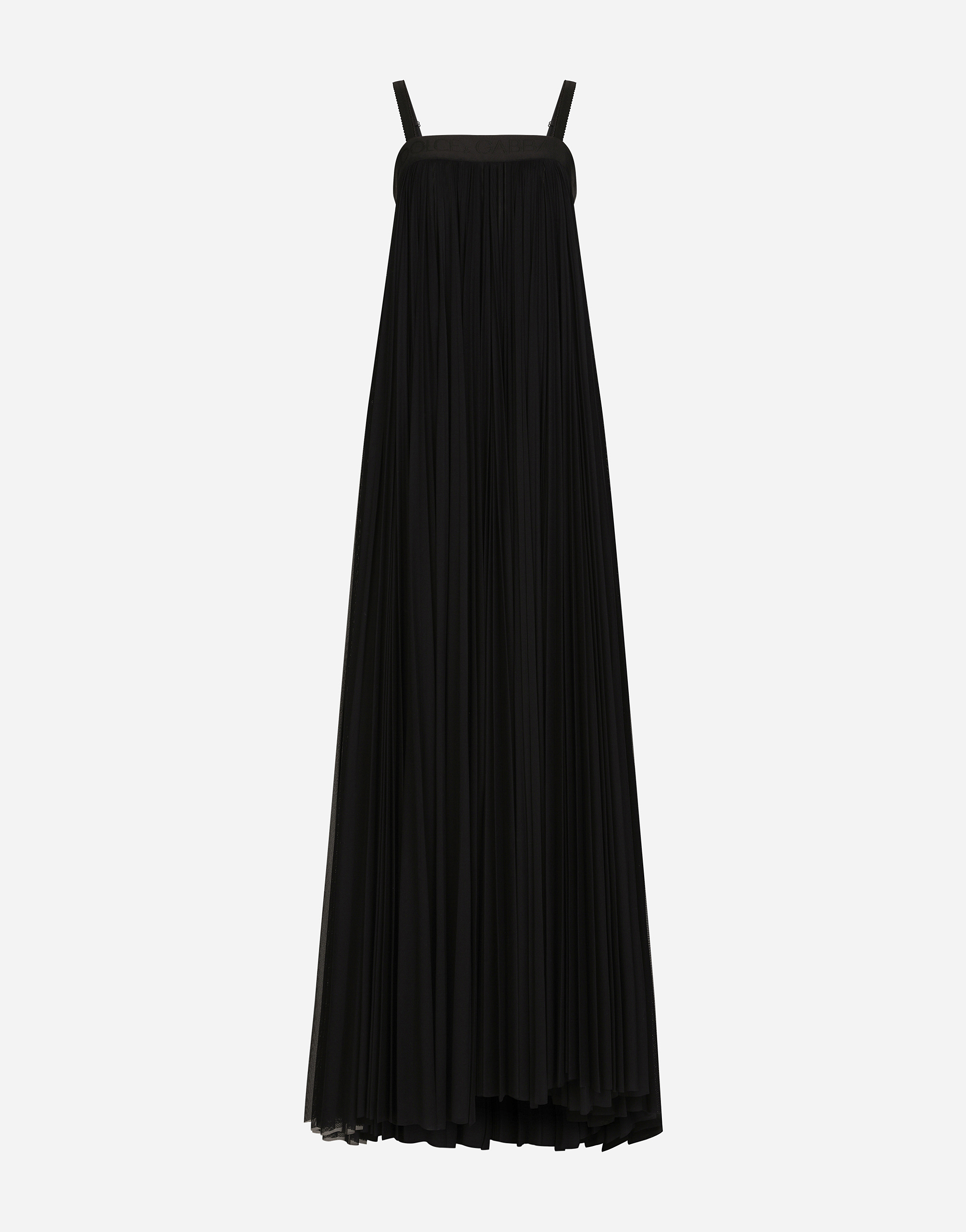 Long pleated tulle dress in Black