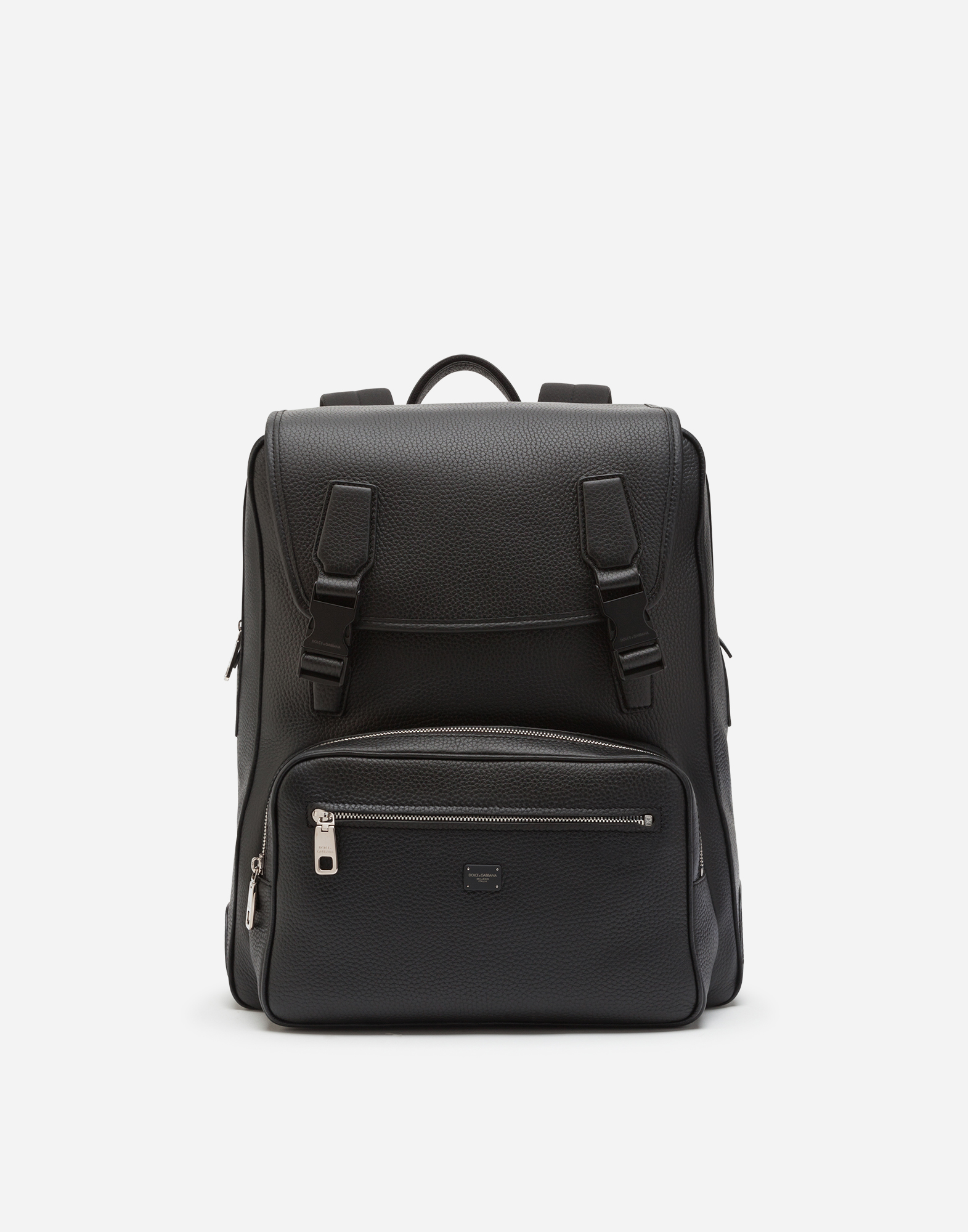 Palermo backpack in hammered calfskin with branded plate in Black