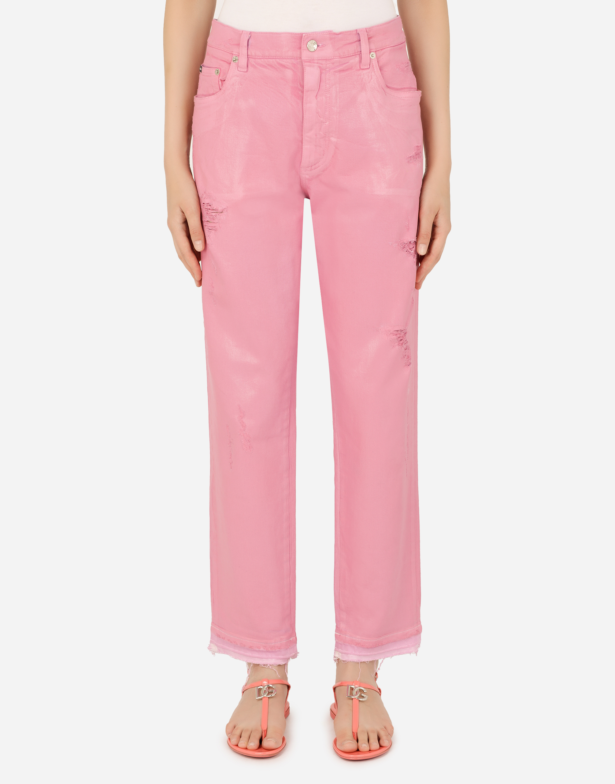 Coated denim loose jeans in Pink