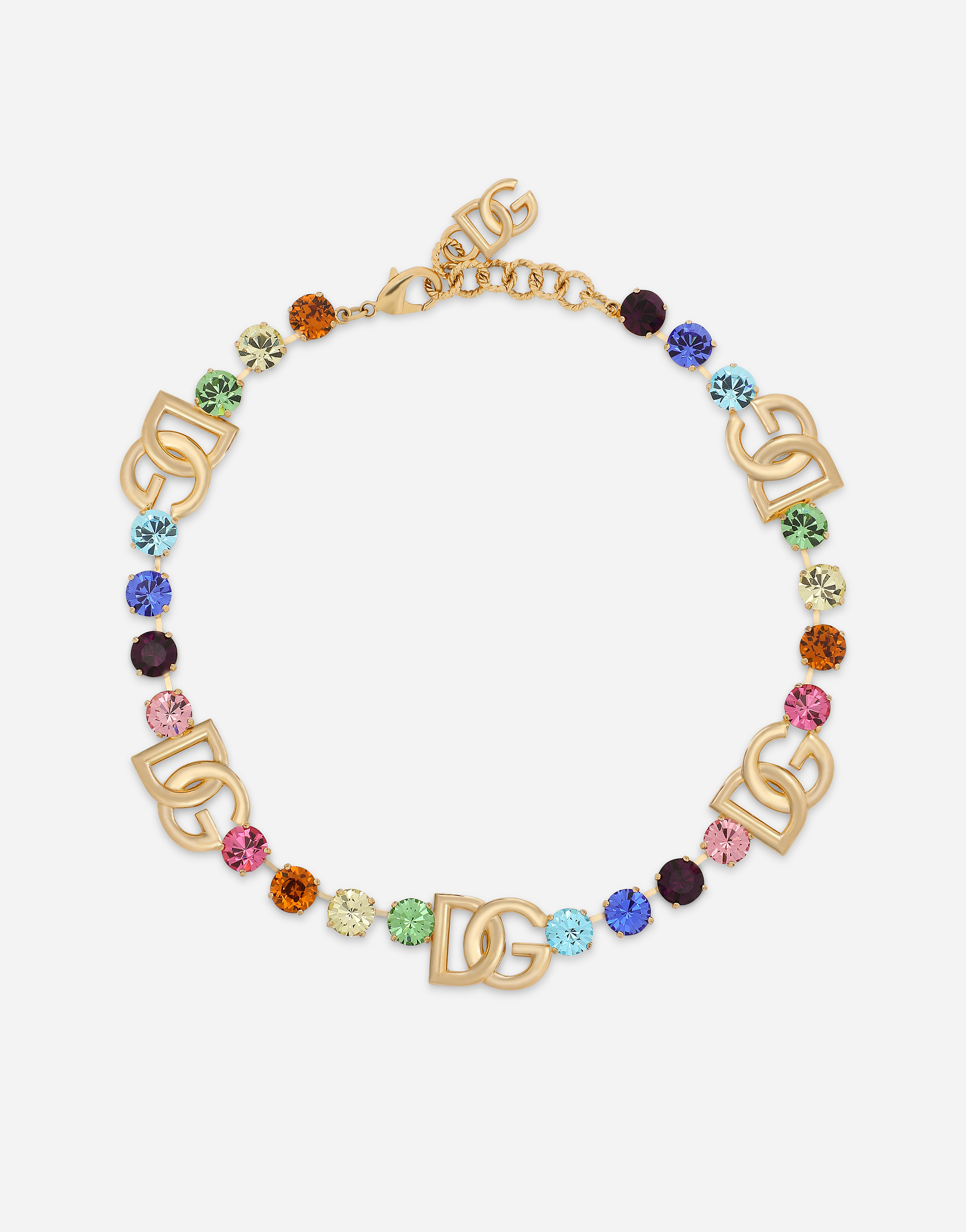Short necklace with colorful rhinestones and DG logo in Multicolor