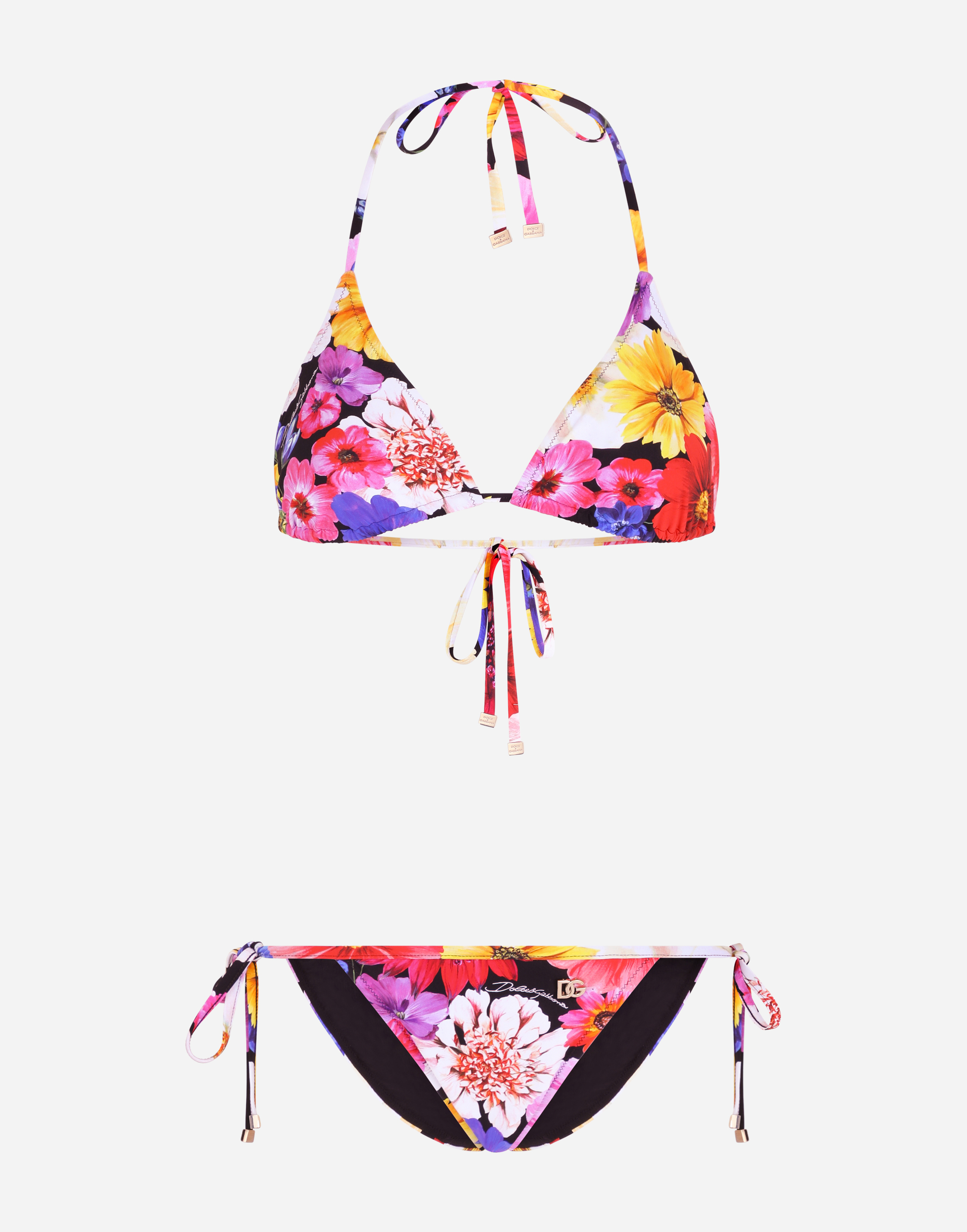Garden-print triangle bikini in Multicolor