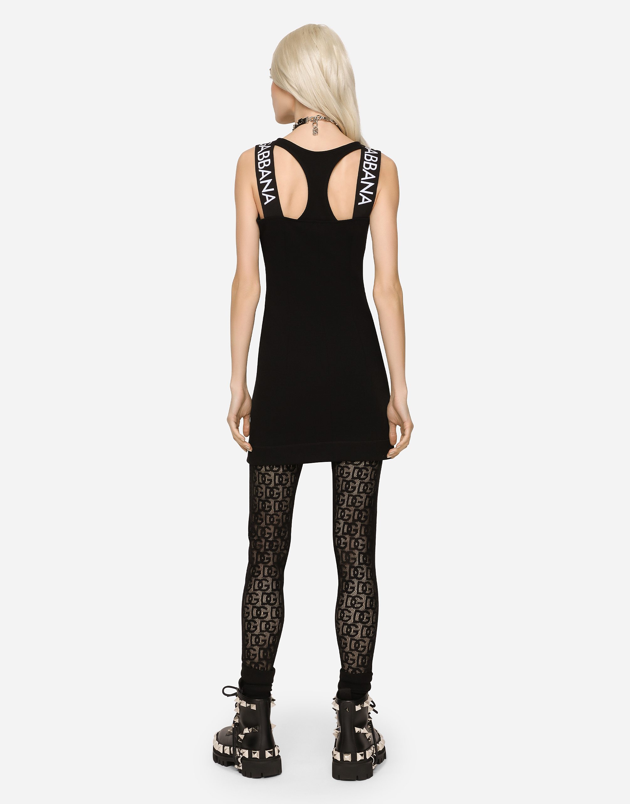 Short full Milano dress with branded straps in Black for Women | Dolce&amp;Gabbana®