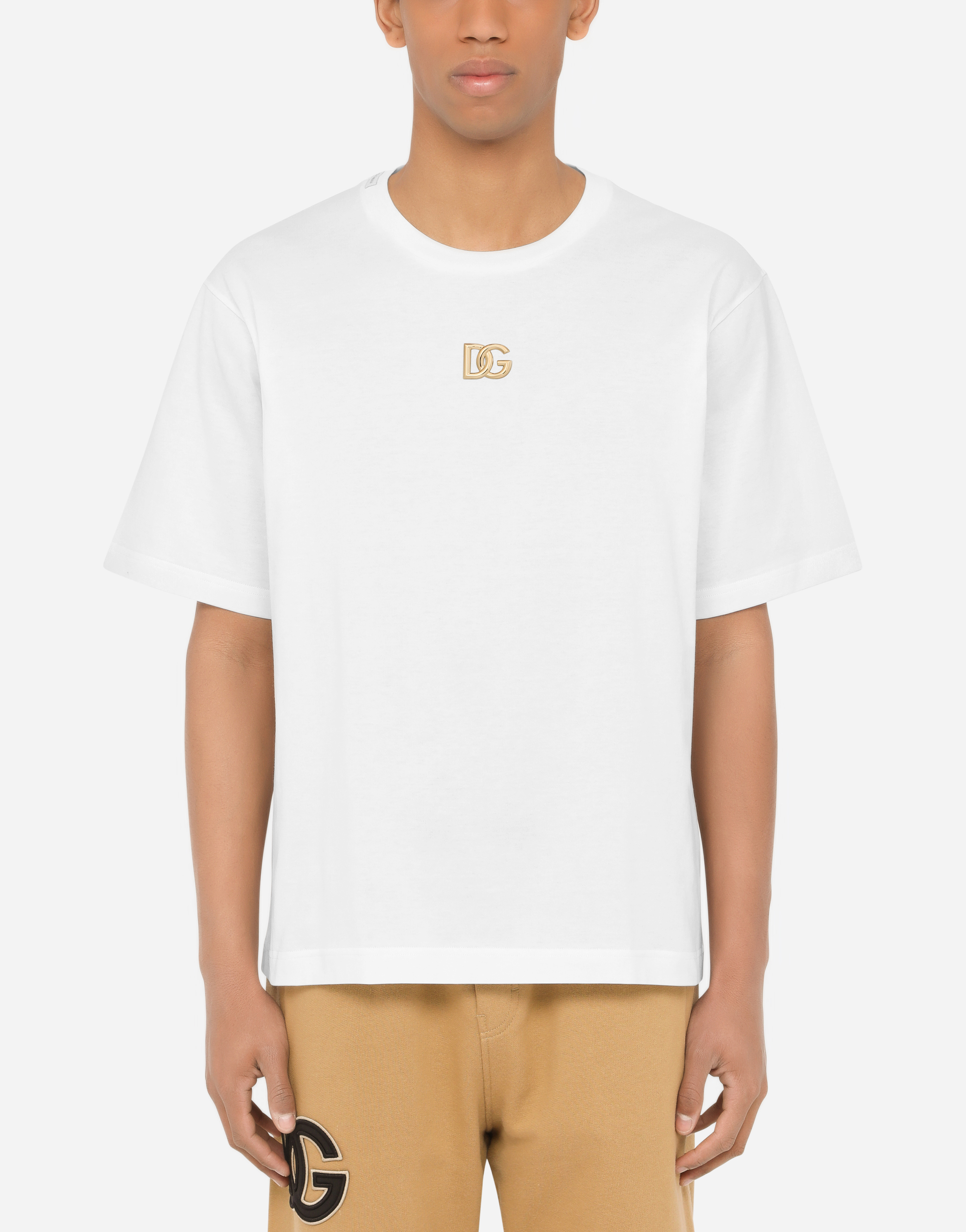Cotton T-shirt with metallic DG logo in White
