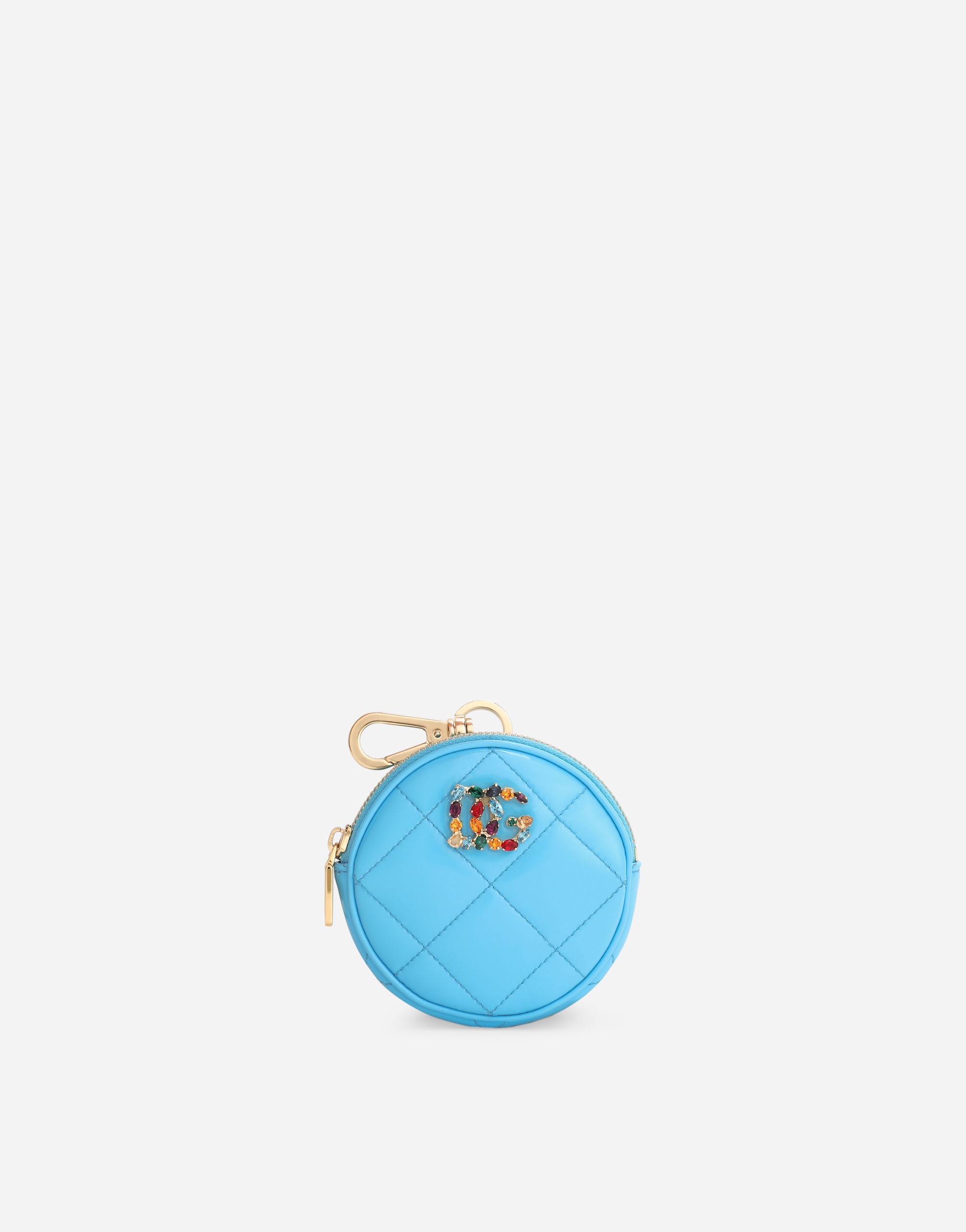 Flat patent leather coin pocket with rhinestone-detailed DG logo in Azure