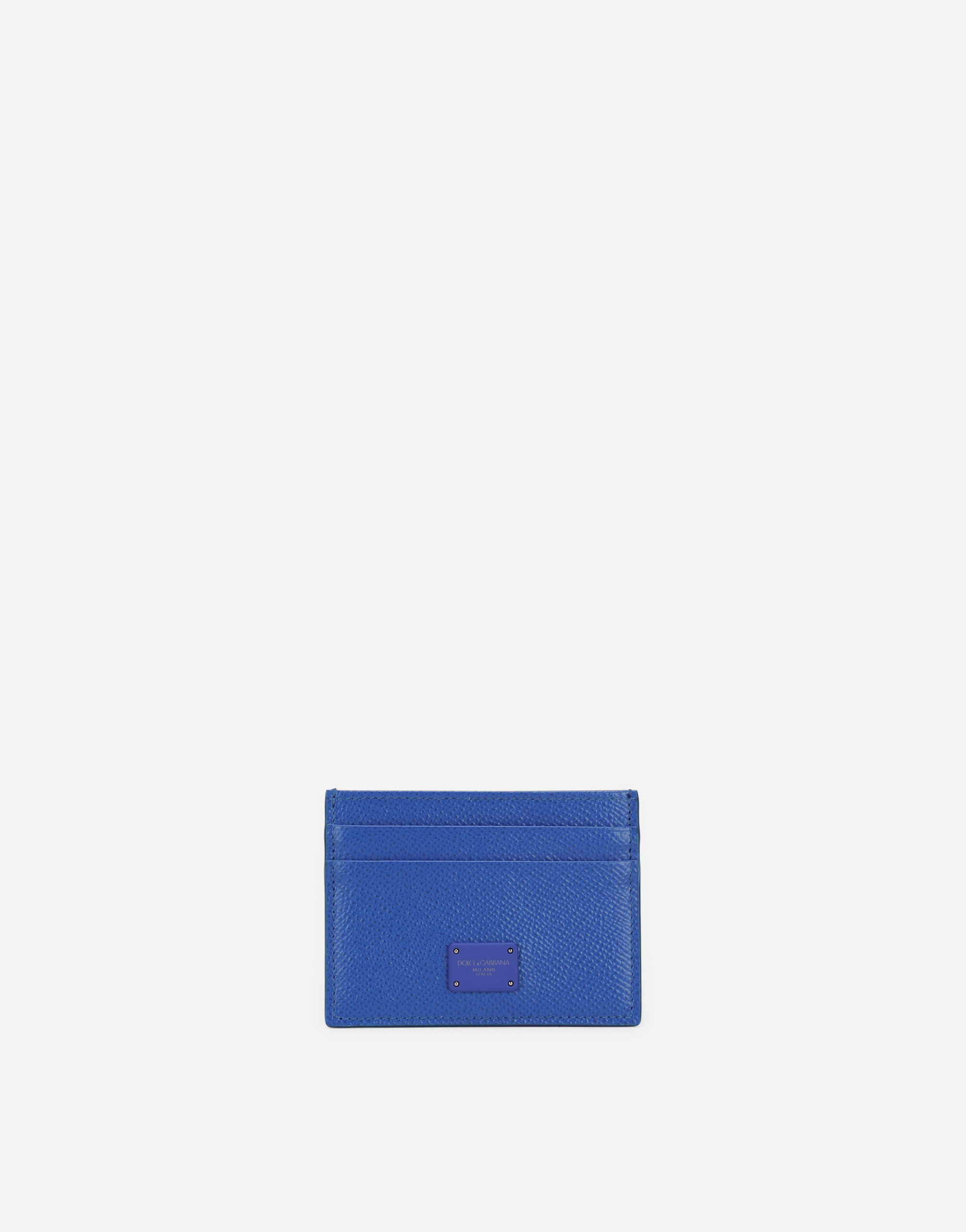 Dauphine calfskin credit card holder with logo plaque in Blue