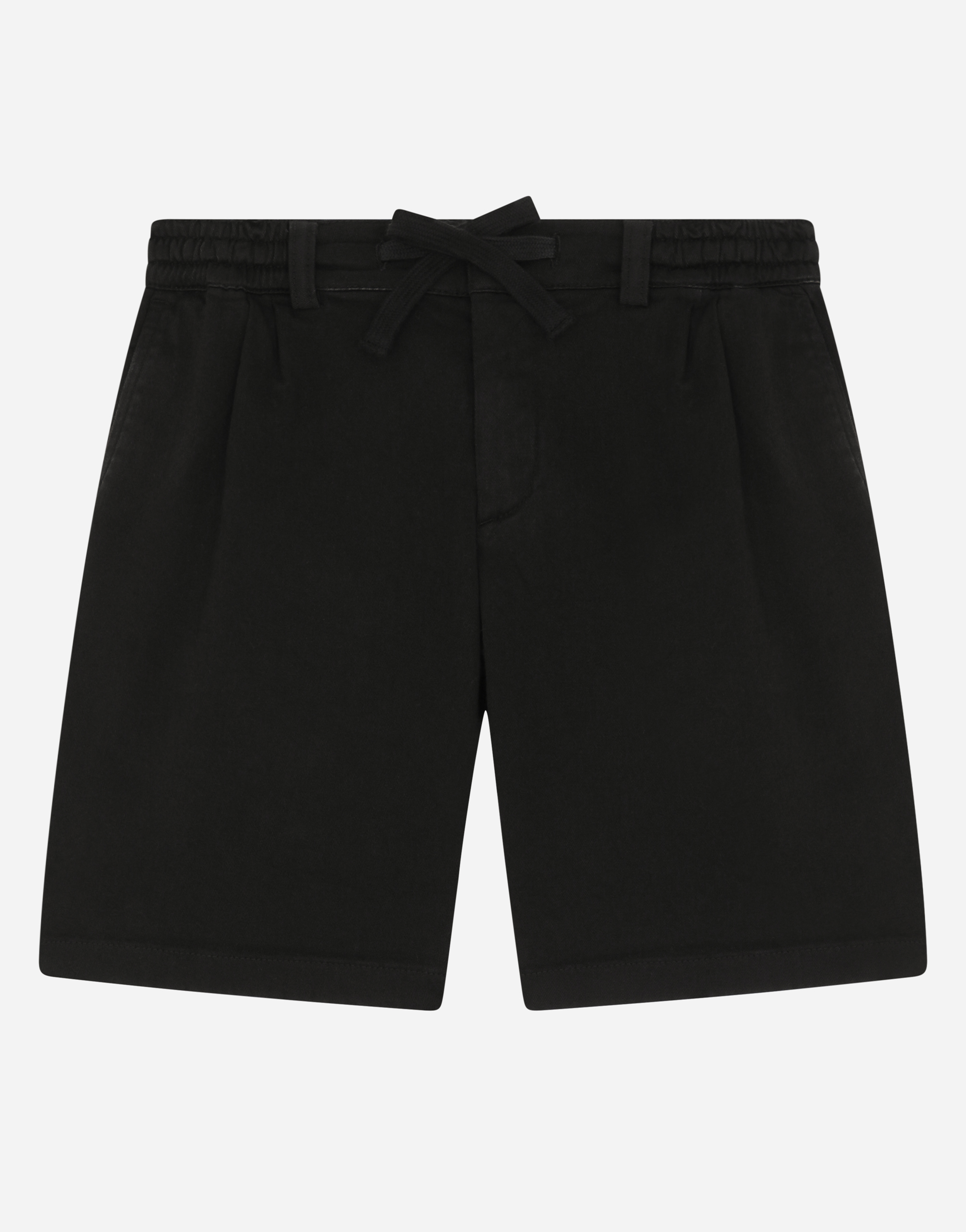 Garment-dyed drill shorts with drawstring in Black