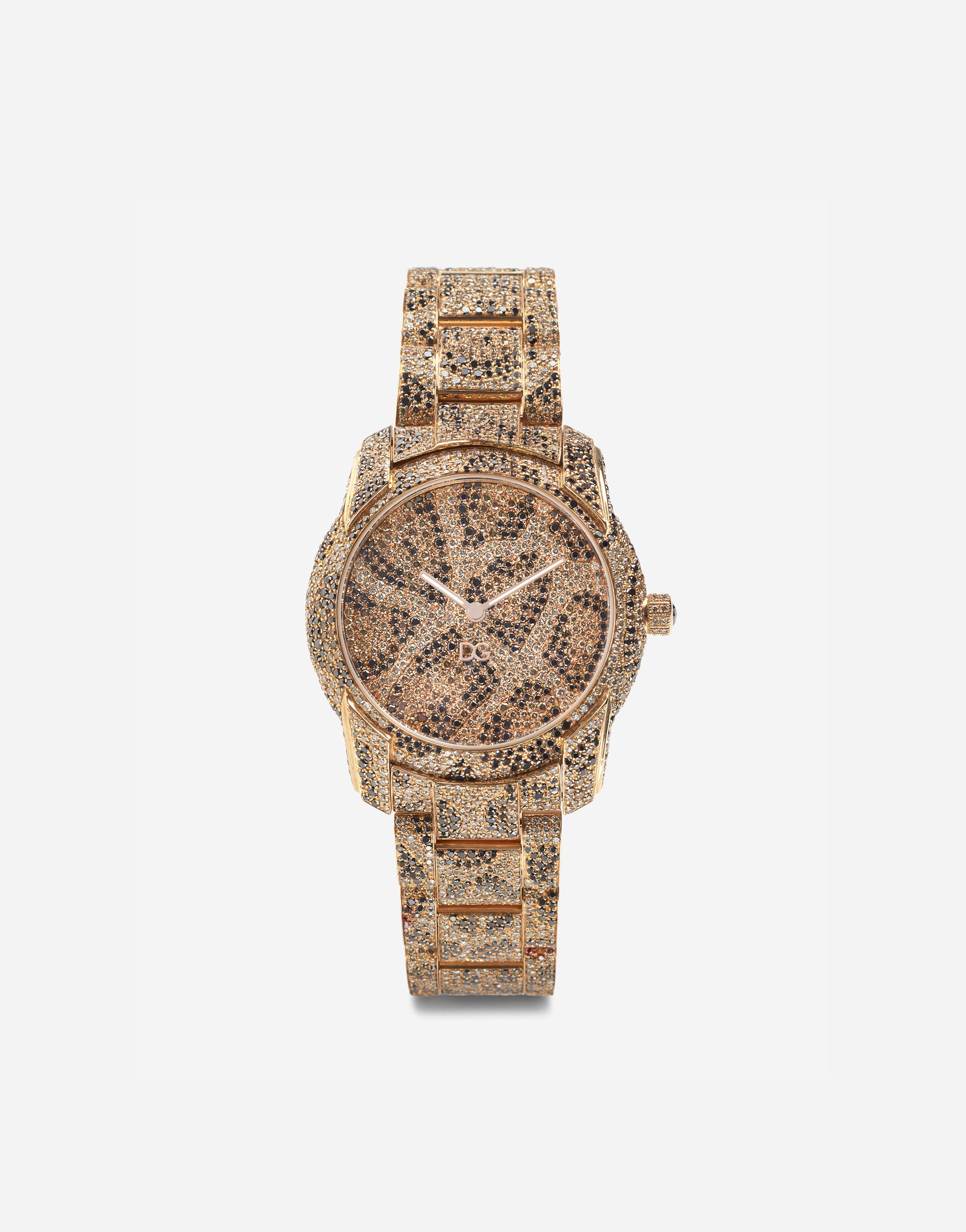 DG7 leo watch in red gold with brown and black diamonds in Gold