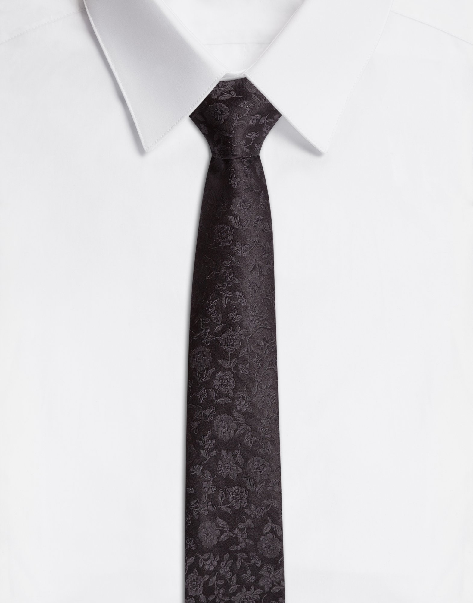 Floral silk jacquard tie in Black