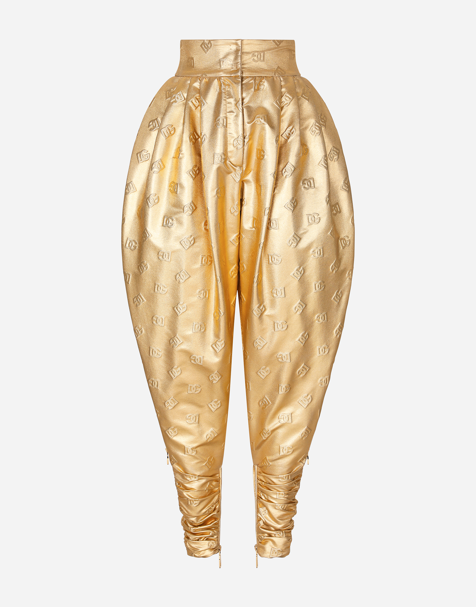 Foiled jacquard pants with DG logo in Gold