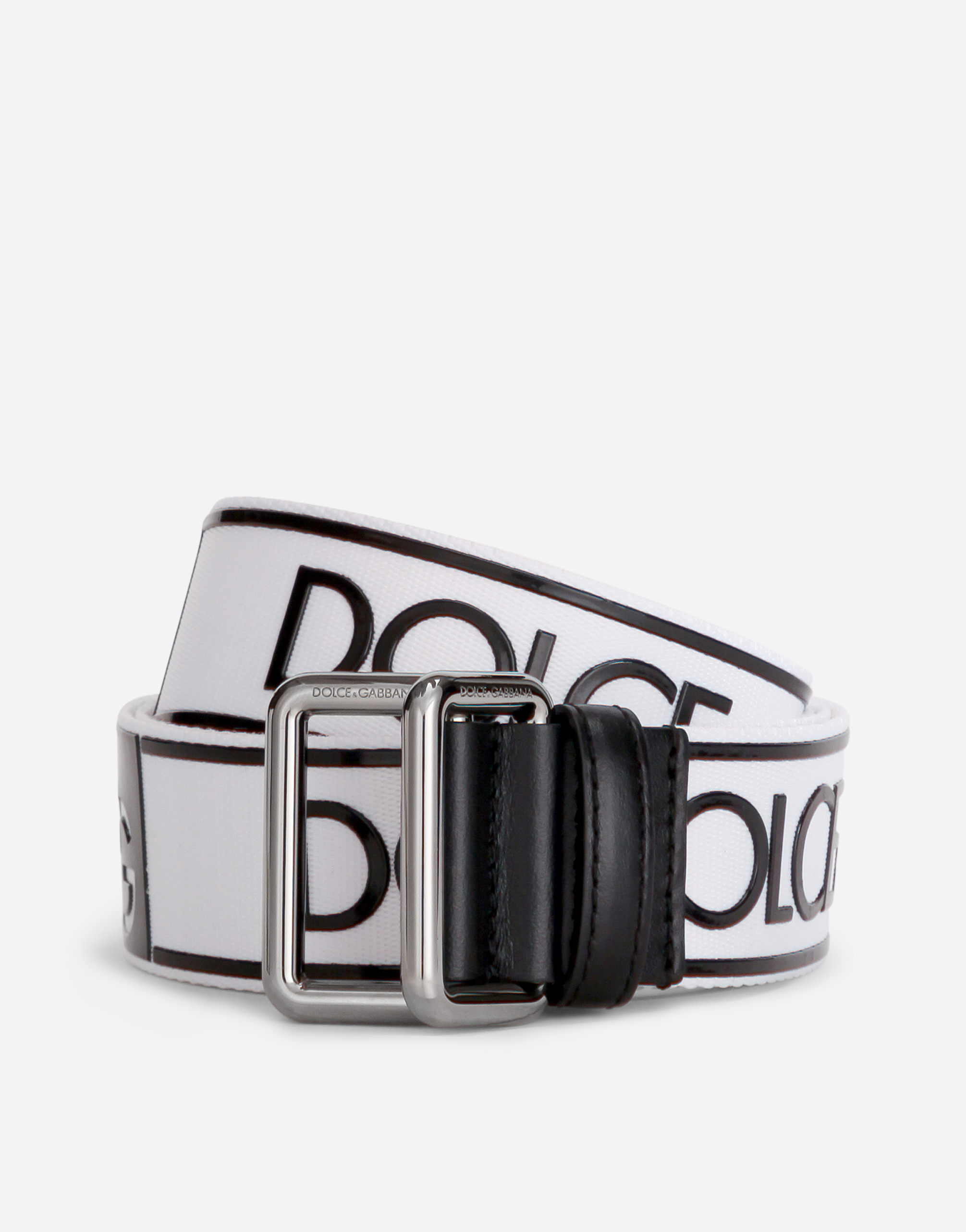 Branded tape belt in White/Black