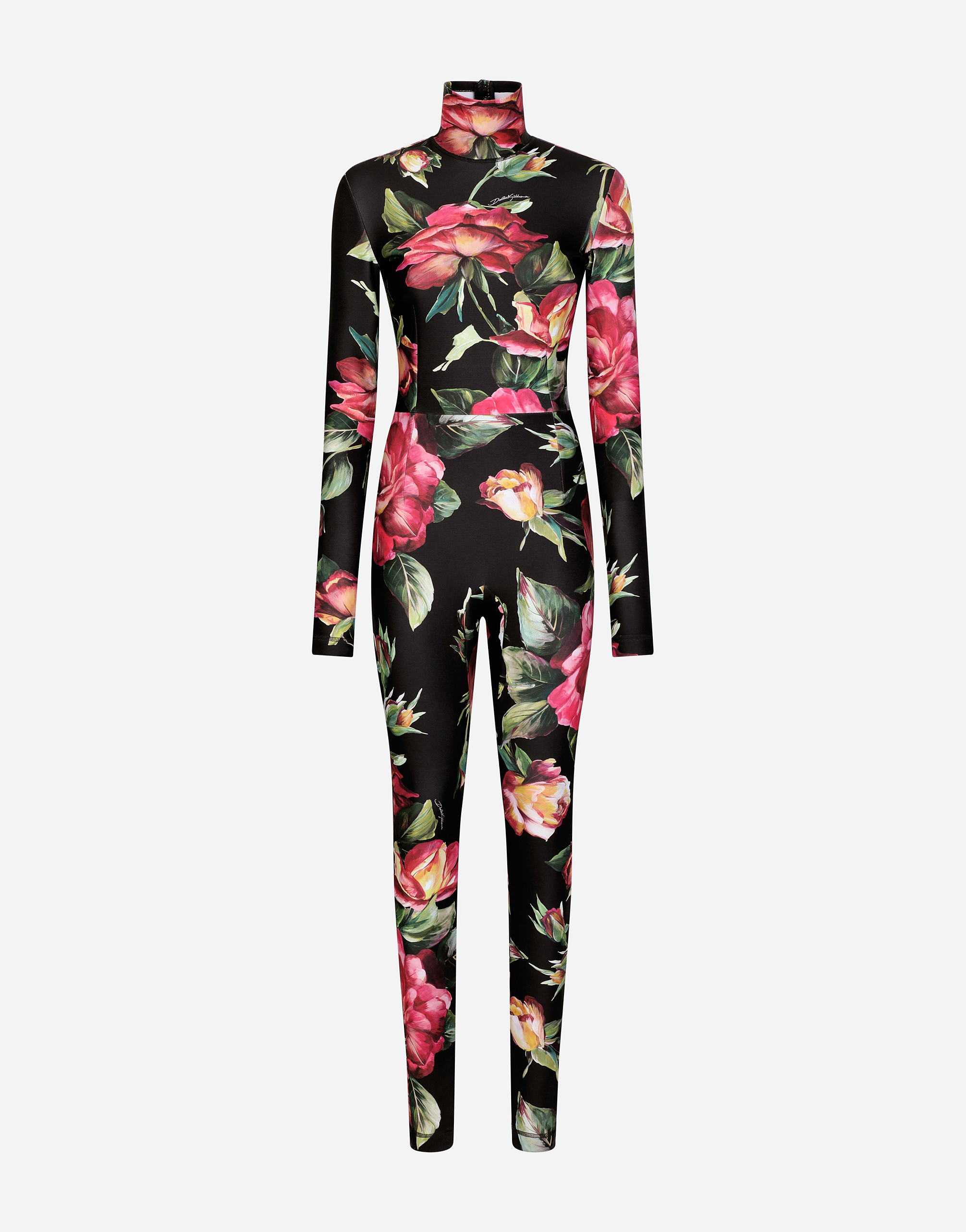 Power jersey jumpsuit with rose print in Multicolor
