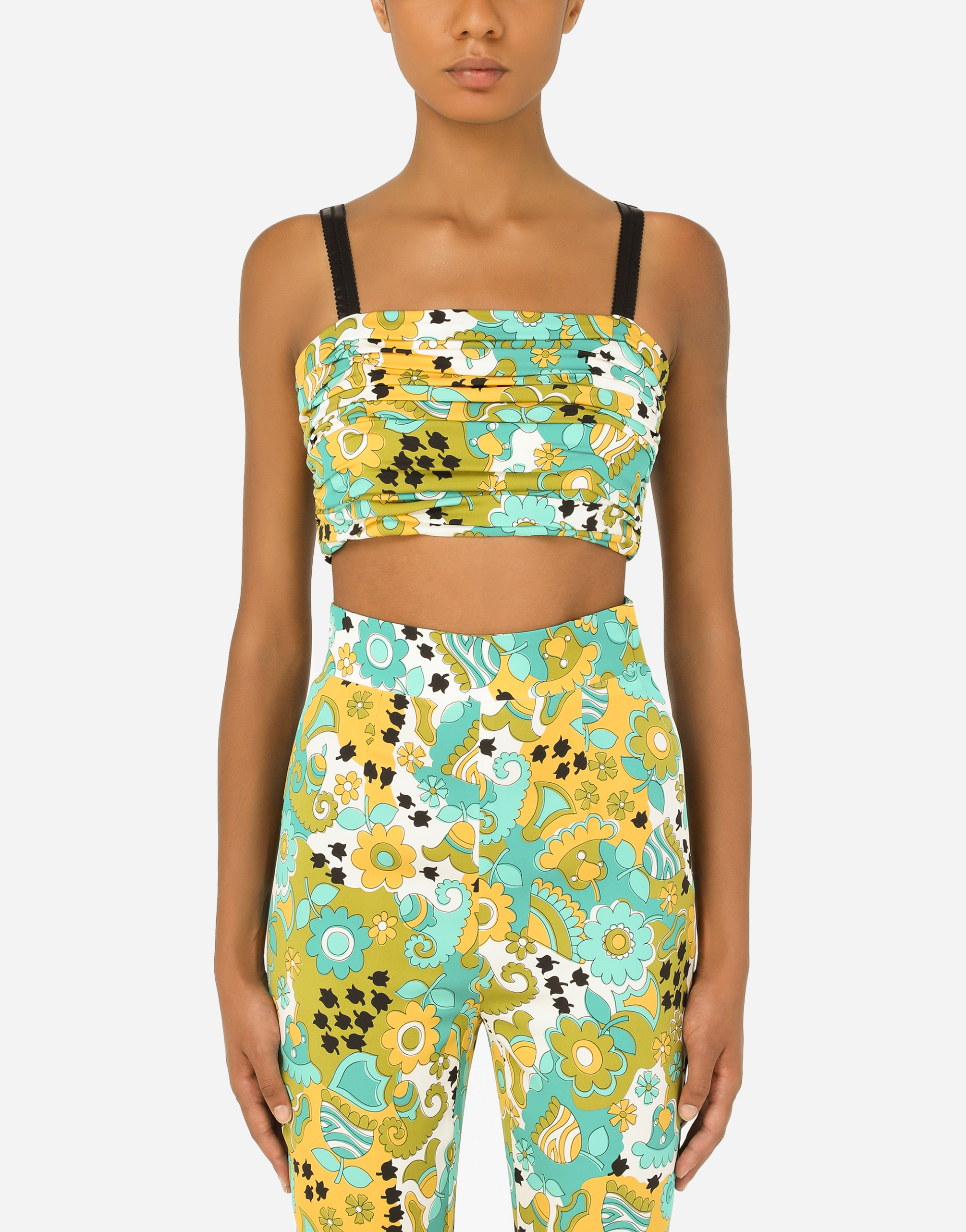 60s-print charmeuse bandeau top in Multicolor