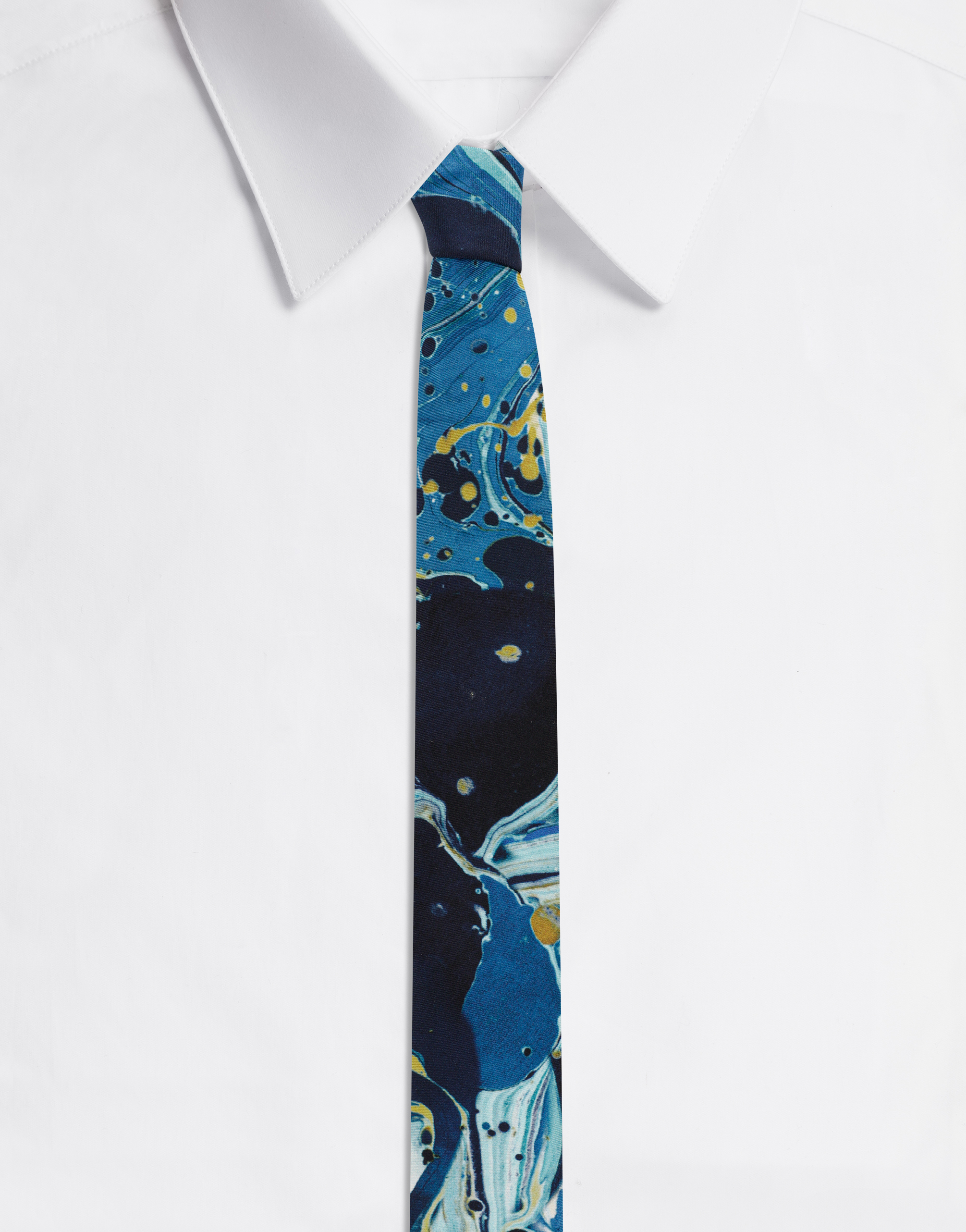 6-cm silk blade tie with blue marbled print in Multicolor