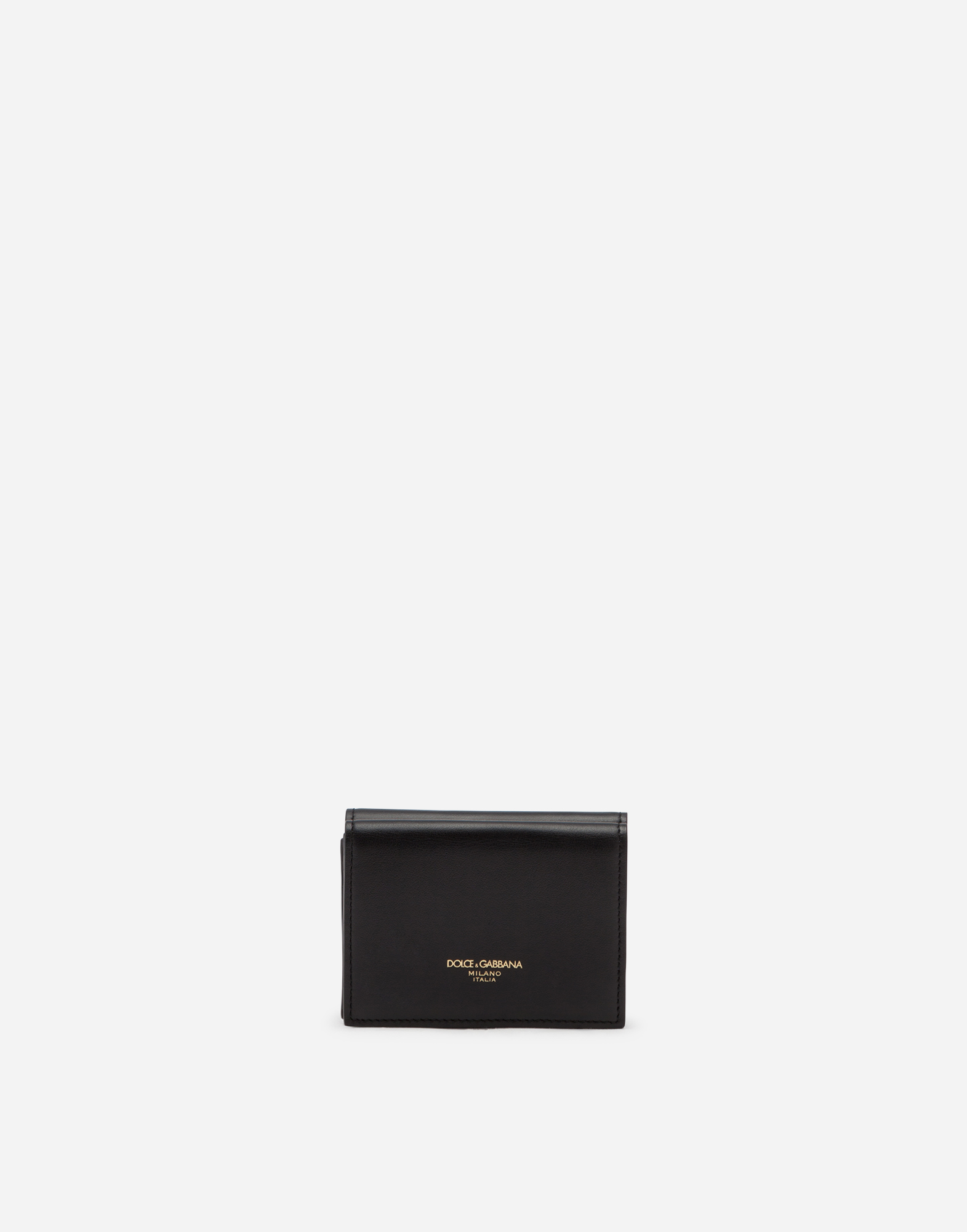 Calfskin wallet with heat-stamped logo in Black